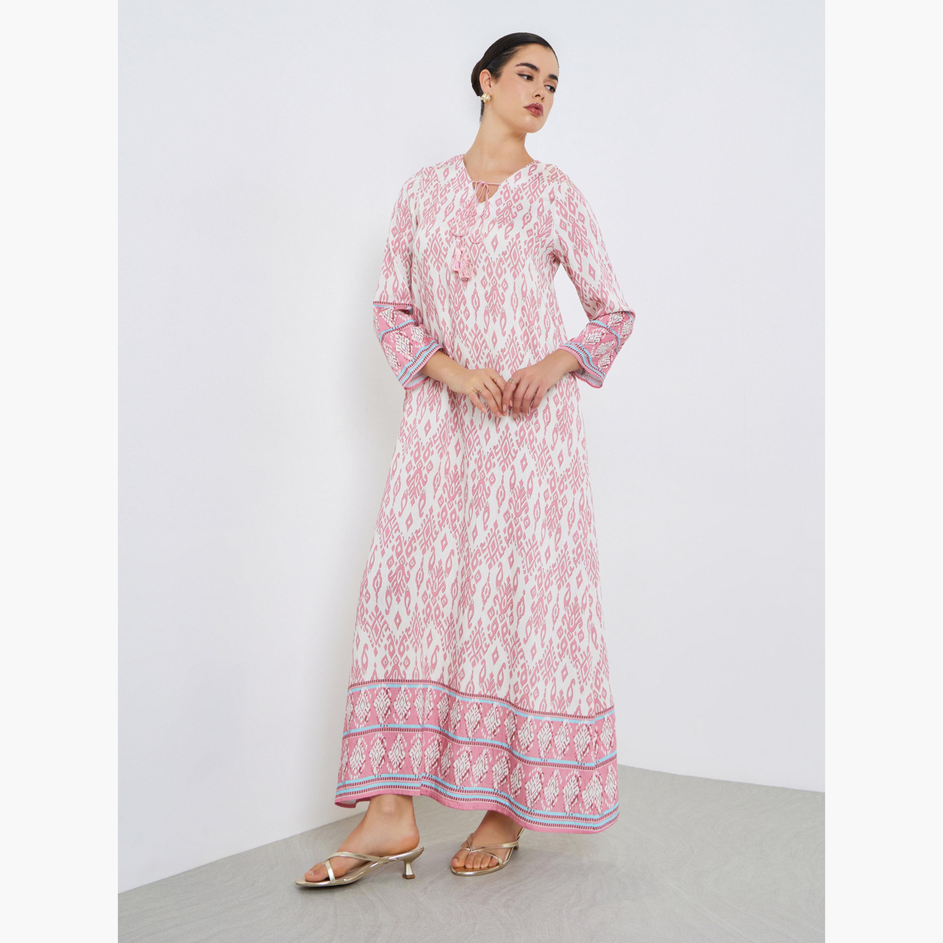 Styli Women Pink All-Over Print A-Line Jalabiya-women-arabicclothing-jalabiyas-image-3