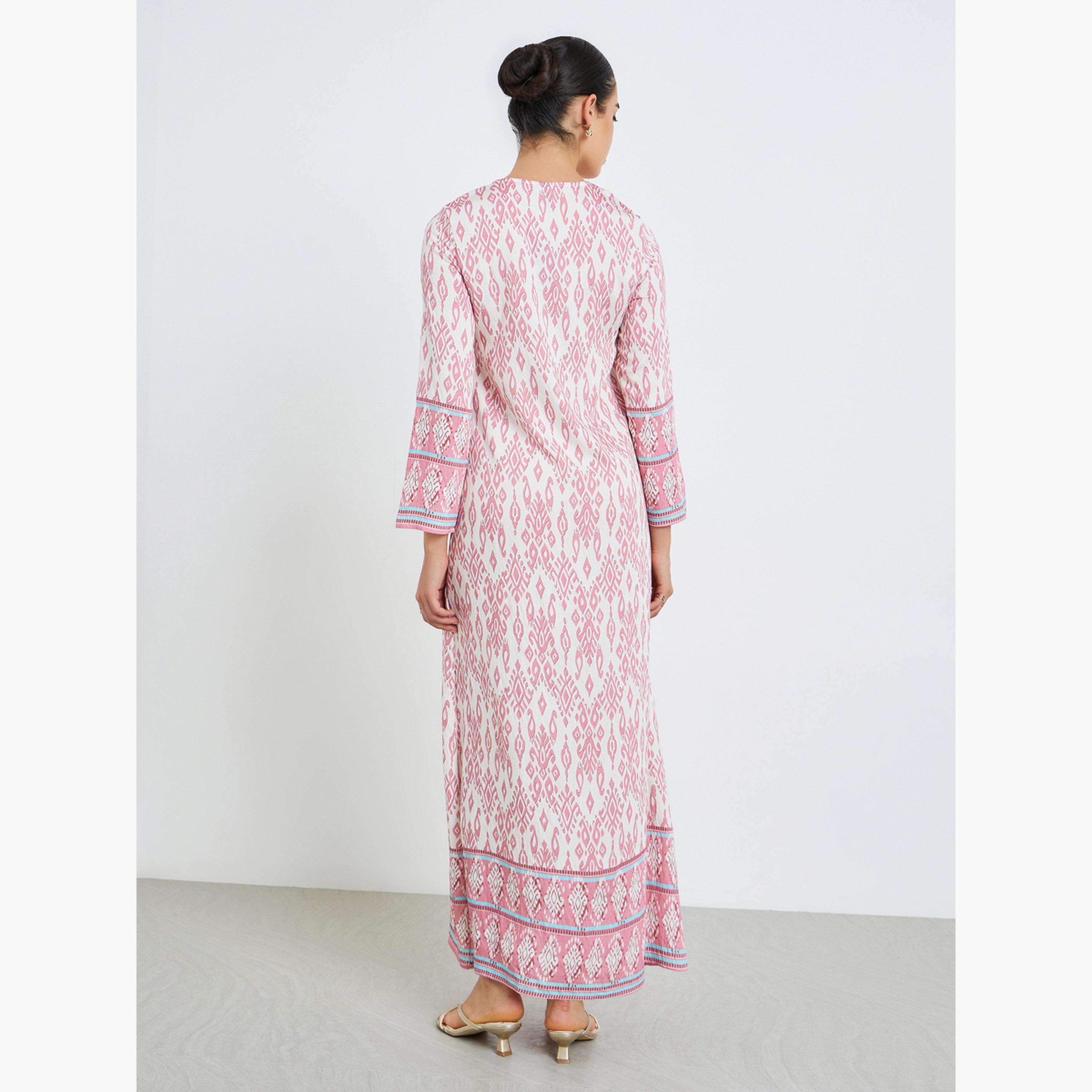 Styli Women Pink All-Over Print A-Line Jalabiya-women-arabicclothing-jalabiyas-image-5