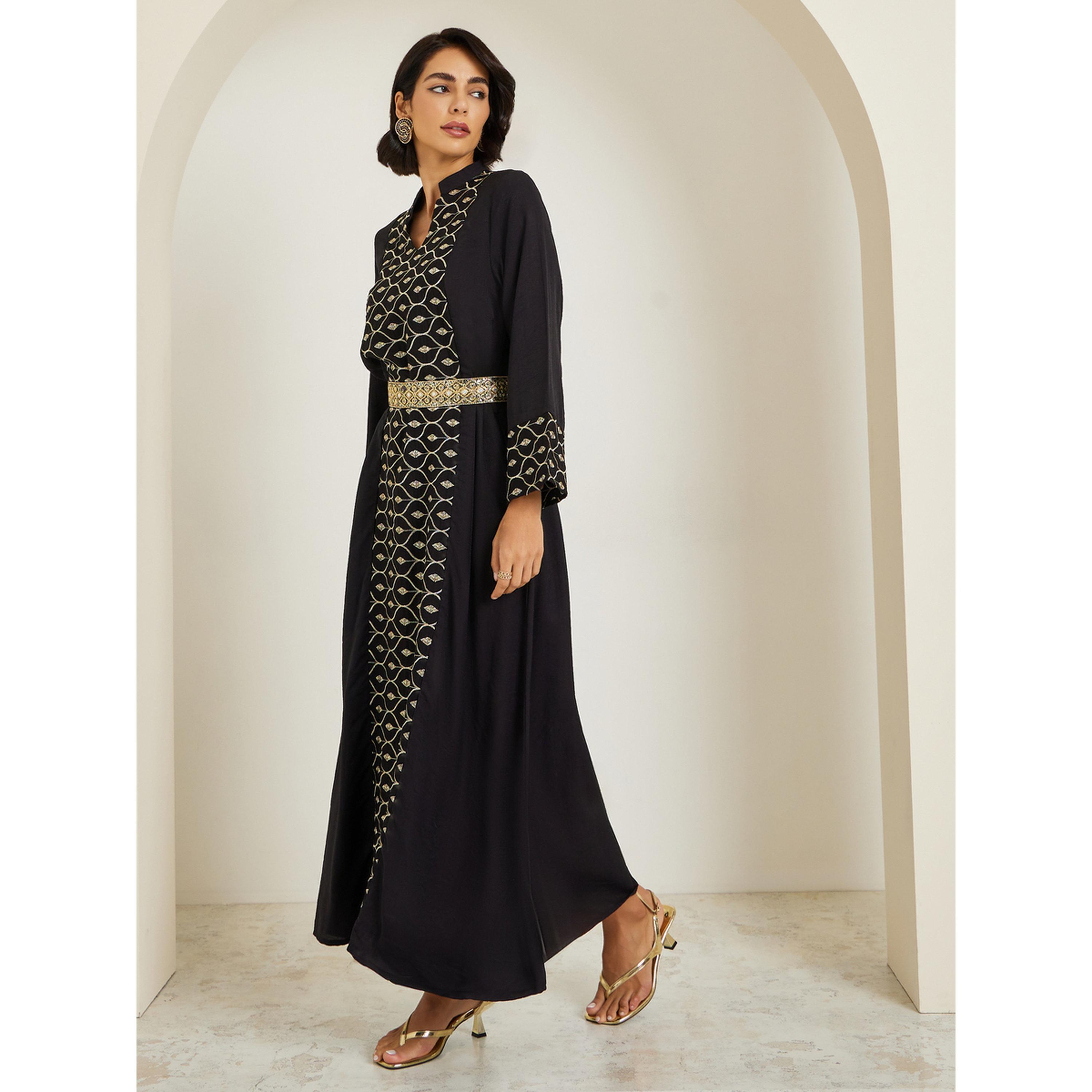 جلابية بحزام خصر وتفاصيل مُطرّزة-women-arabicclothing-jalabiyas-image-3