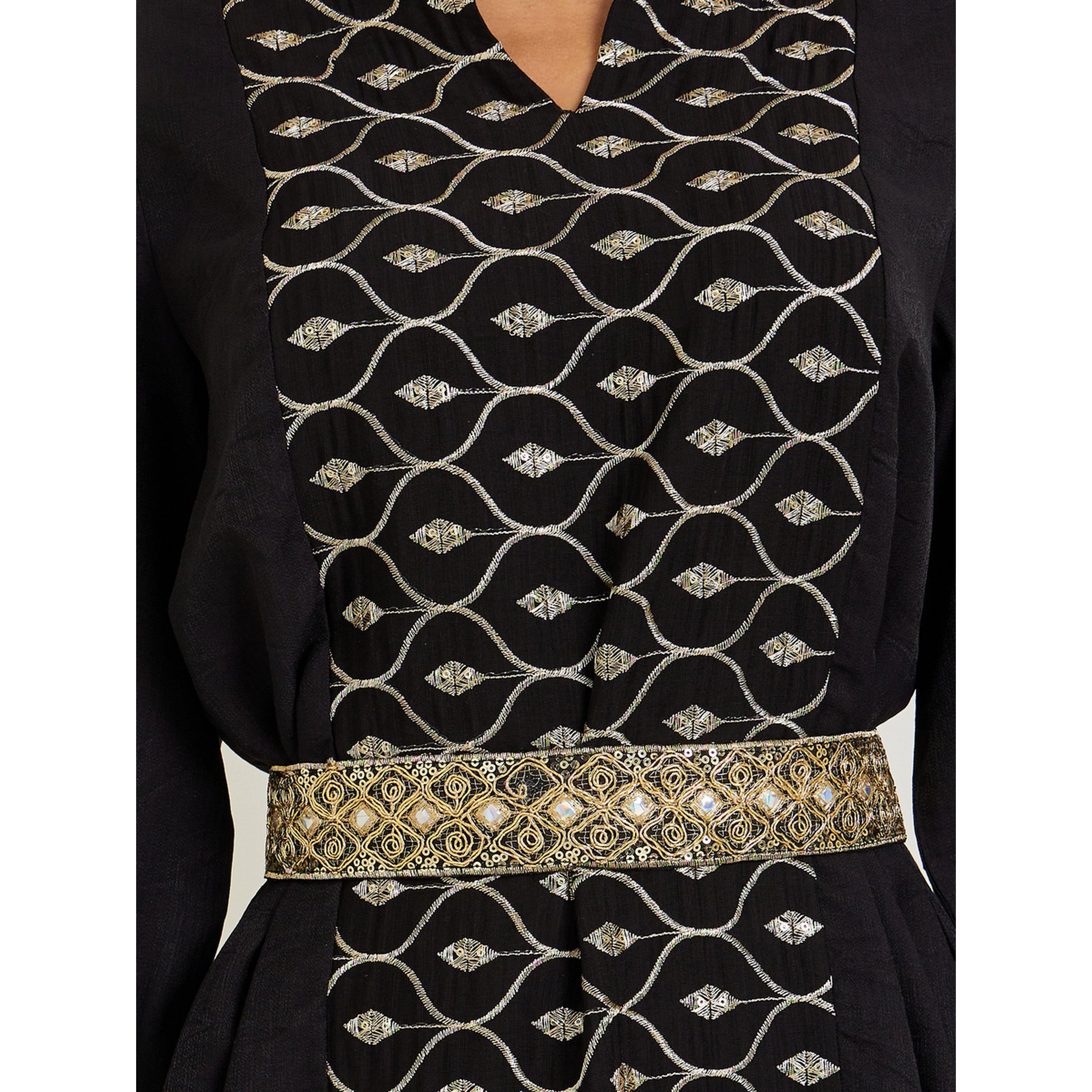 جلابية بحزام خصر وتفاصيل مُطرّزة-women-arabicclothing-jalabiyas-image-4