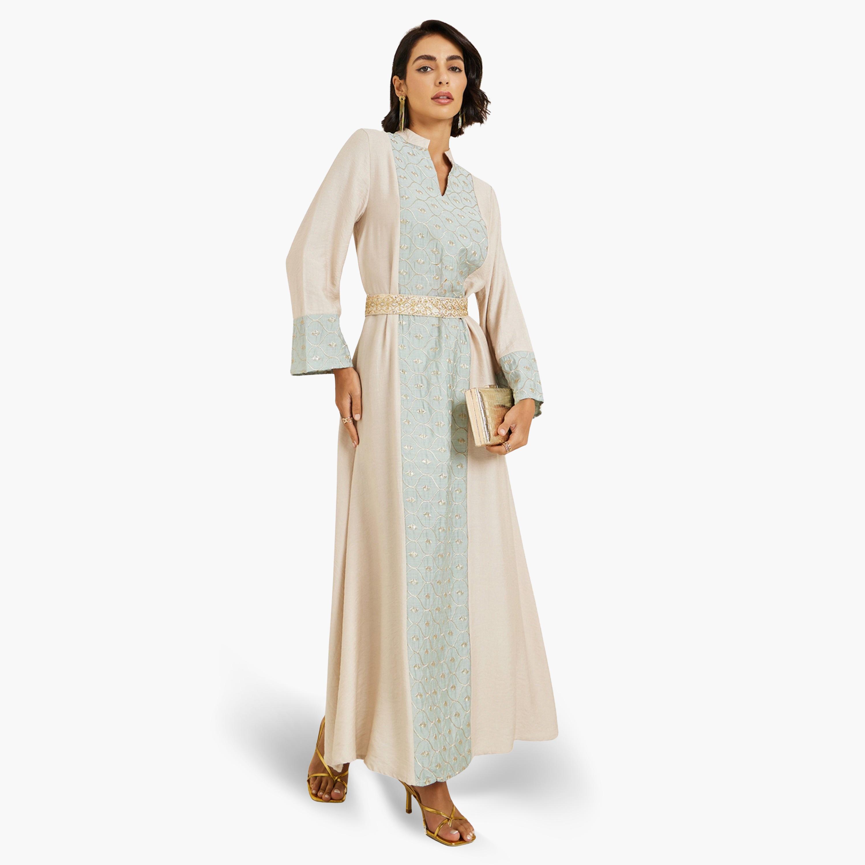 Styli Women Green Embroidered A-Line Jalabiya-women-arabicclothing-jalabiyas-image-1