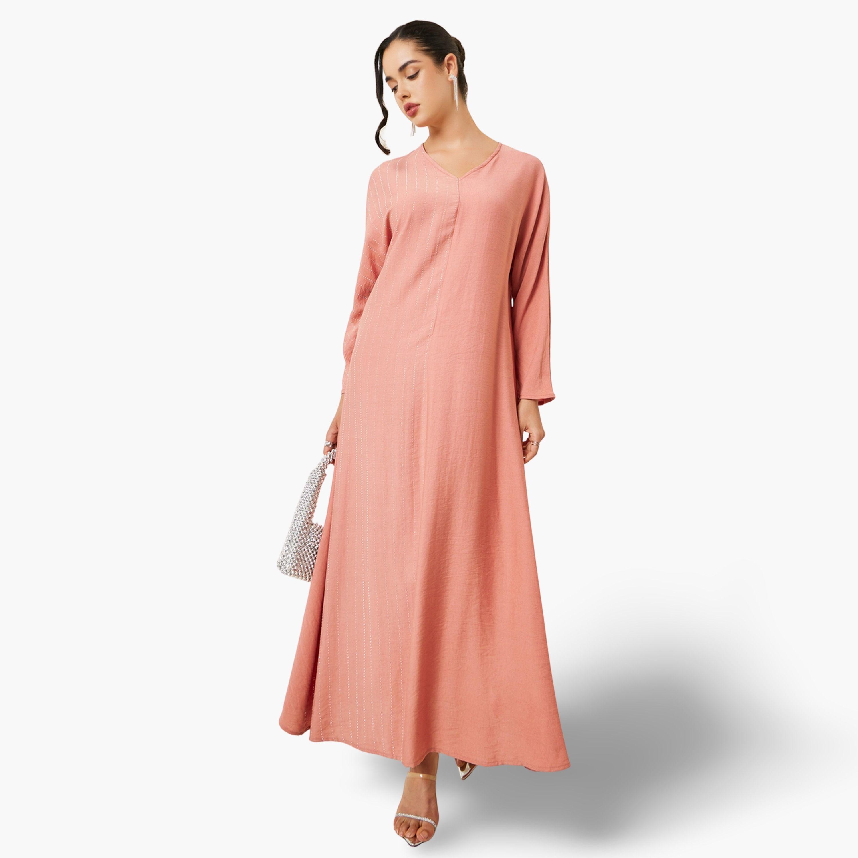 Styli Women Peach Embellished A-Line Jalabiya-women-arabicclothing-jalabiyas-image-1