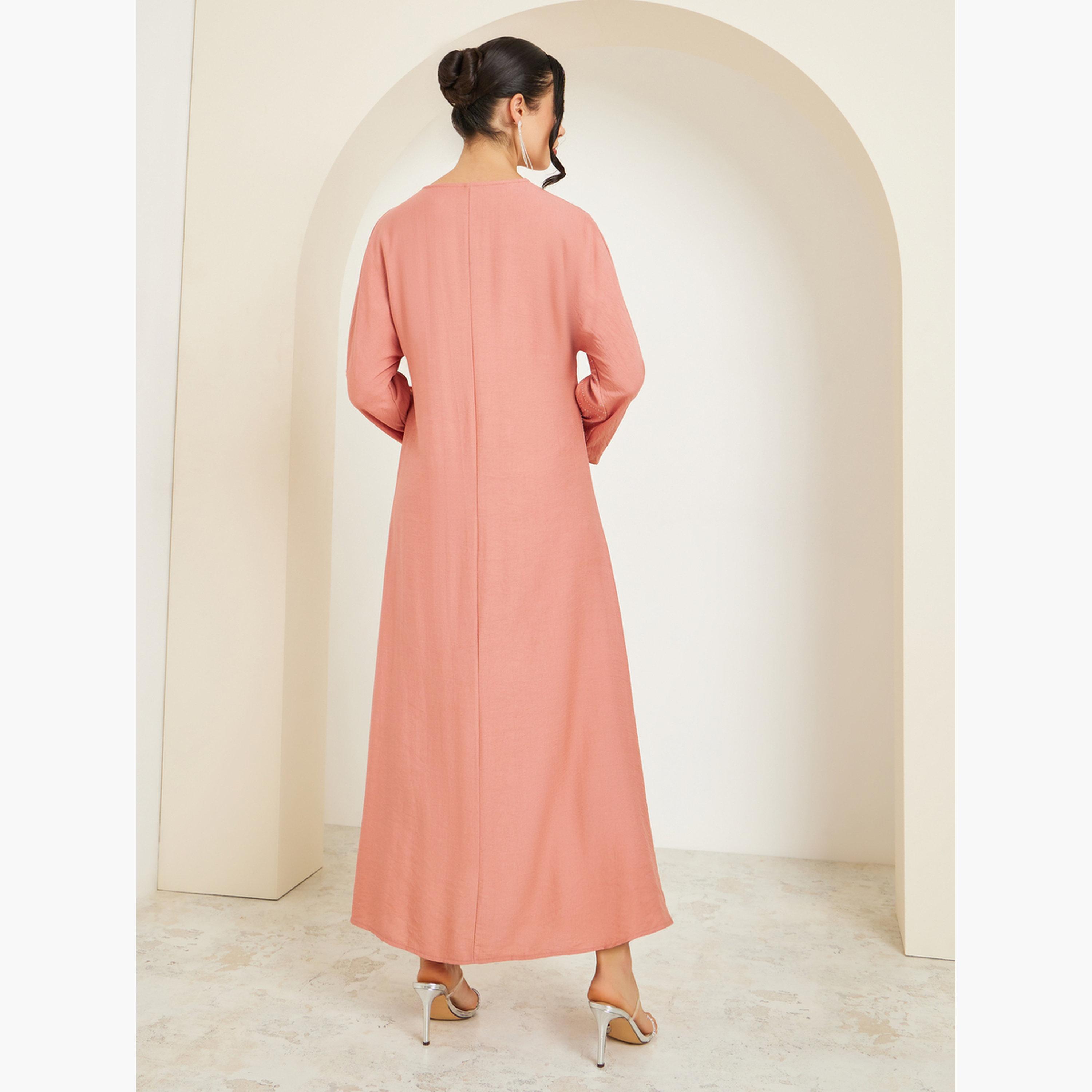 Styli Women Peach Embellished A-Line Jalabiya-women-arabicclothing-jalabiyas-image-5