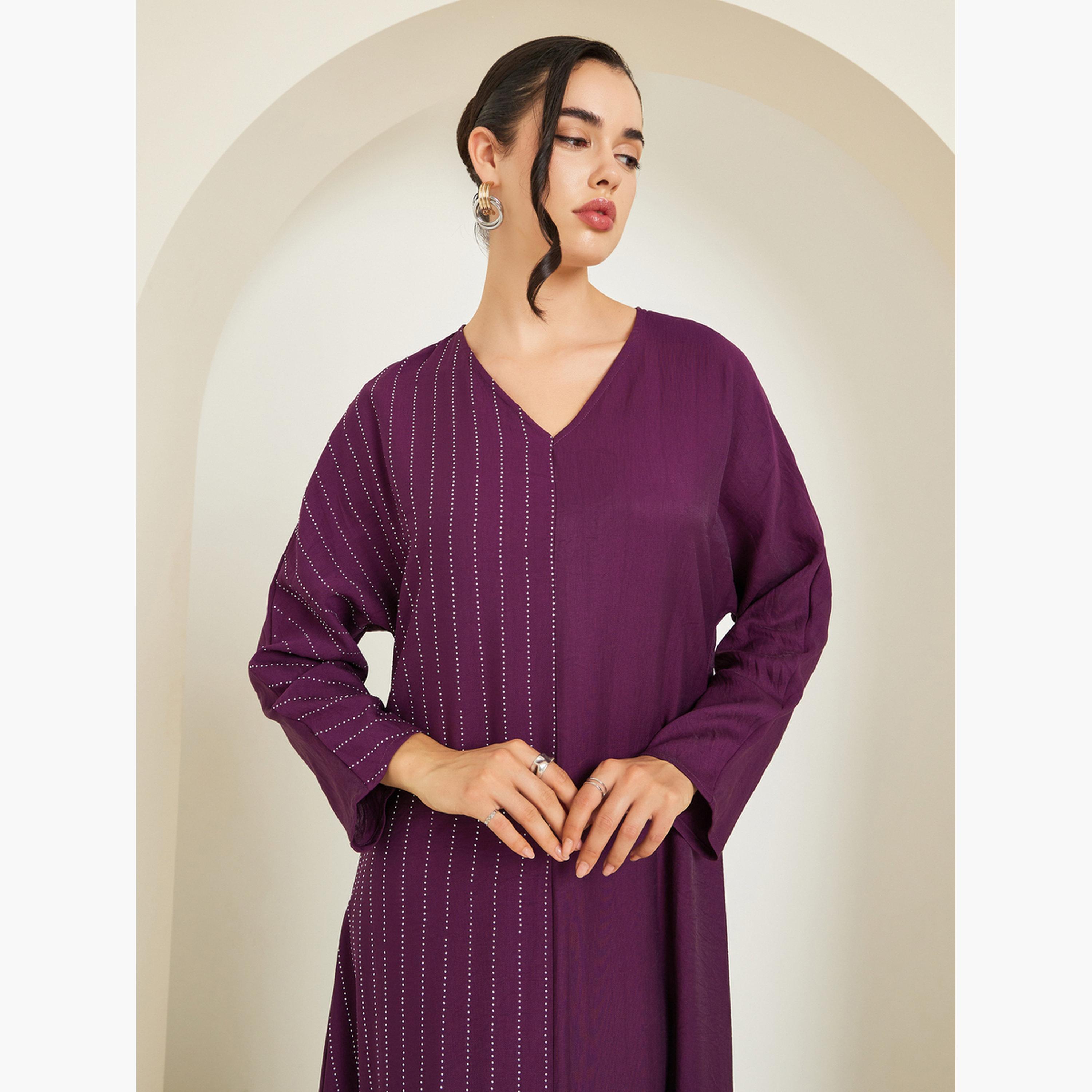 Styli Women Purple Embellished A-Line Jalabiya-women-arabicclothing-jalabiyas-image-2
