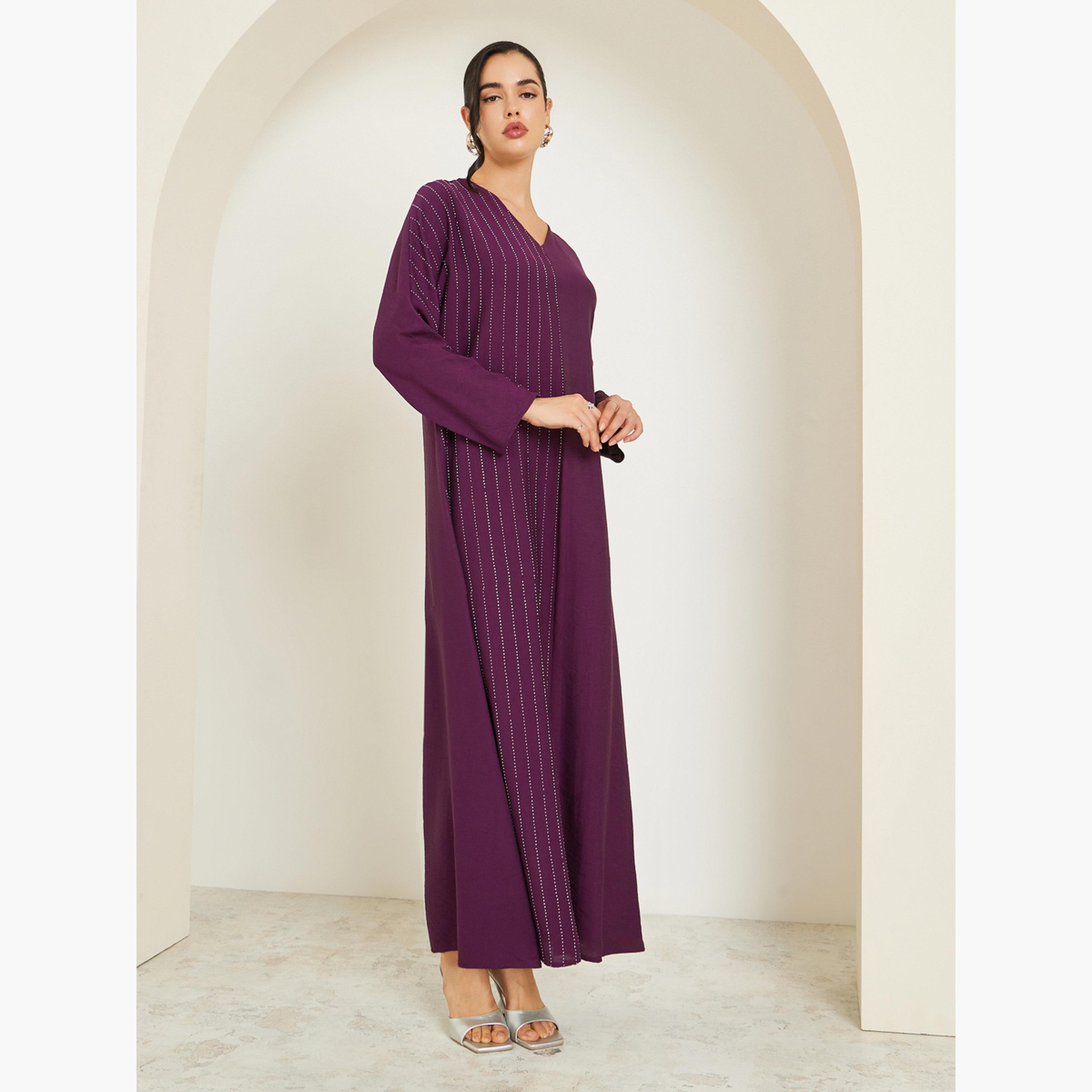 Styli Women Purple Embellished A-Line Jalabiya-women-arabicclothing-jalabiyas-image-3