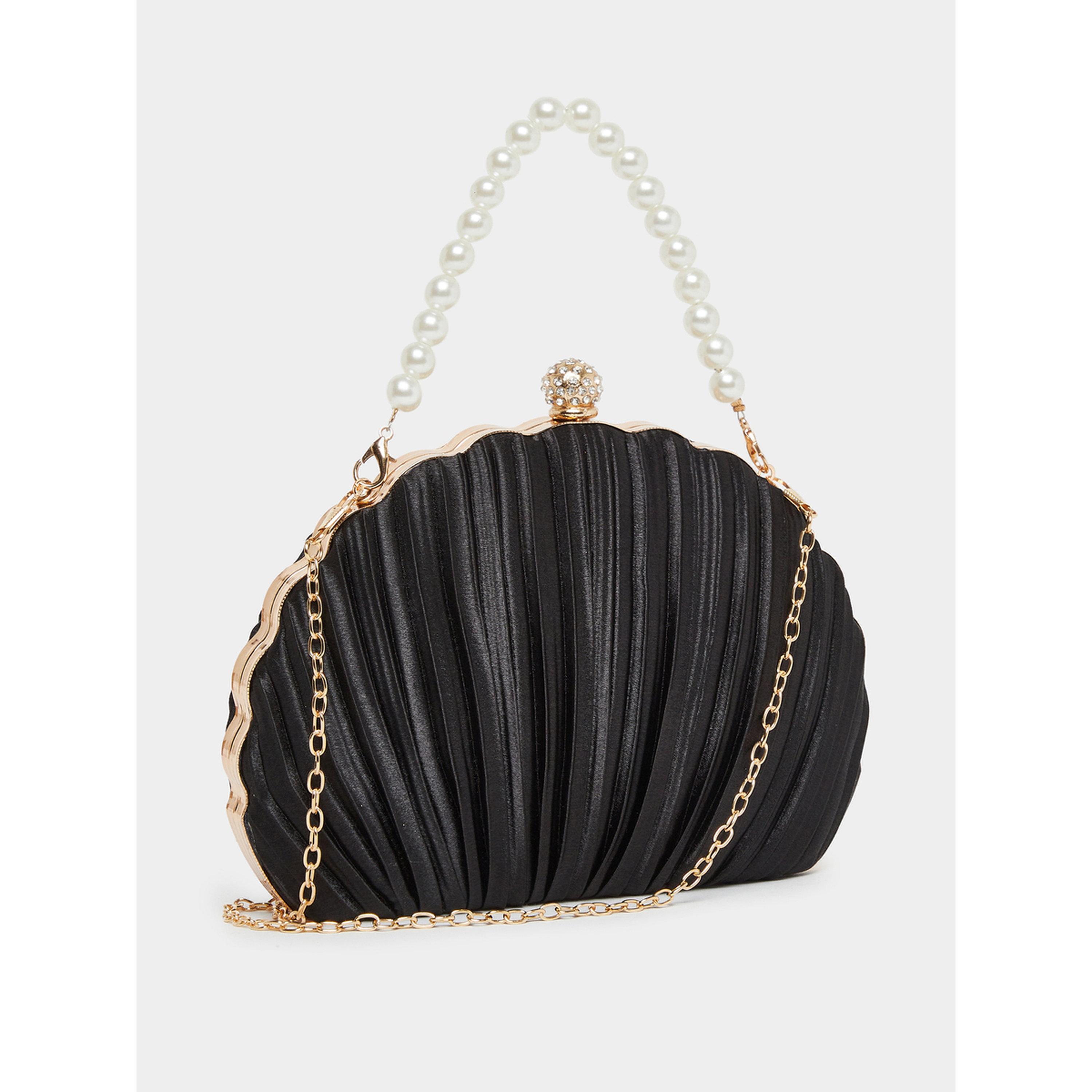 Styli Black Pleated Clutch with Faux Pearl Handle-women-bagsandwallets-handbags-image-1