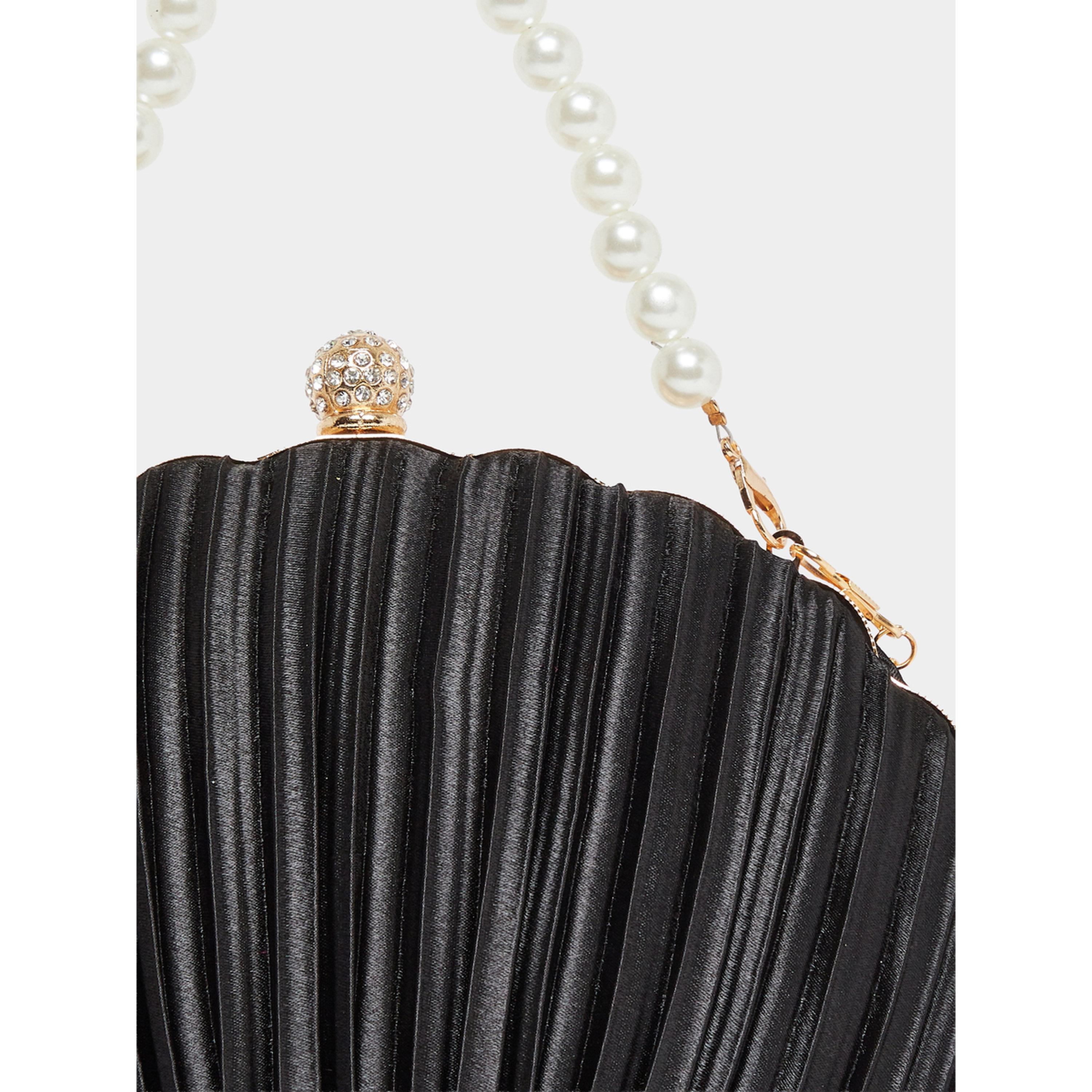 Styli Black Pleated Clutch with Faux Pearl Handle-women-bagsandwallets-handbags-image-3
