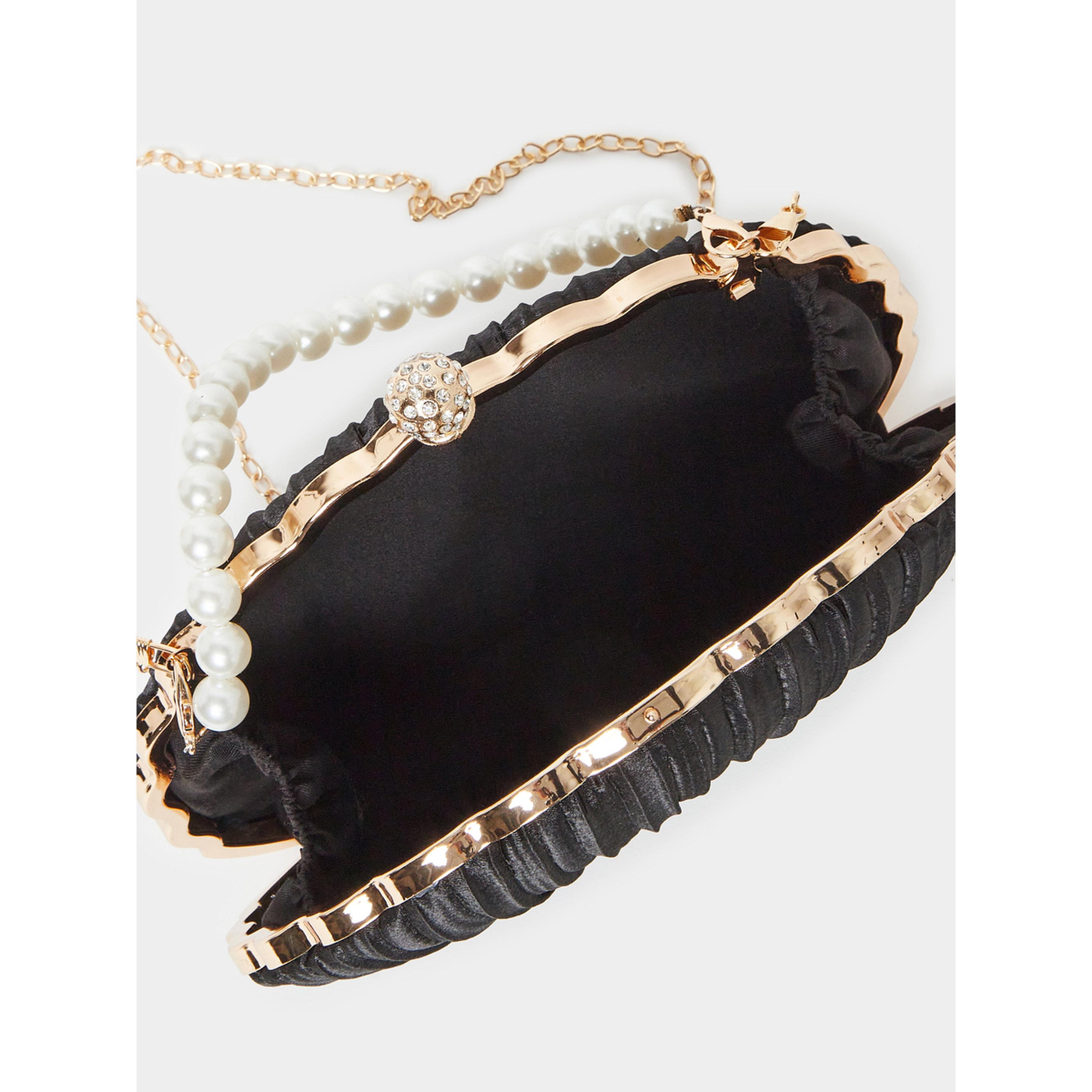 Styli Black Pleated Clutch with Faux Pearl Handle-women-bagsandwallets-handbags-image-4