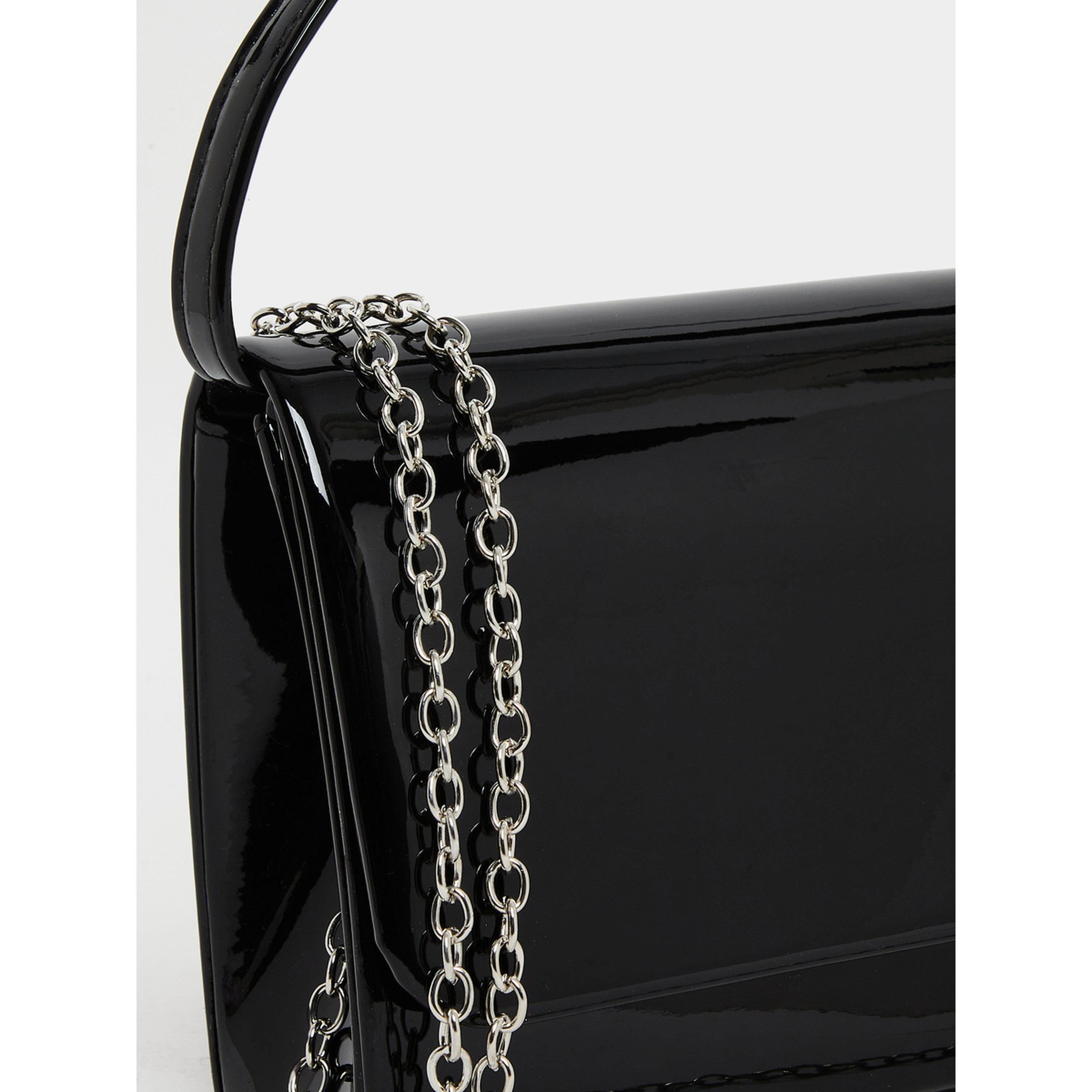 Styli Women Black Patent Clutch Bag with Chain Strap-women-bagsandwallets-handbags-image-3