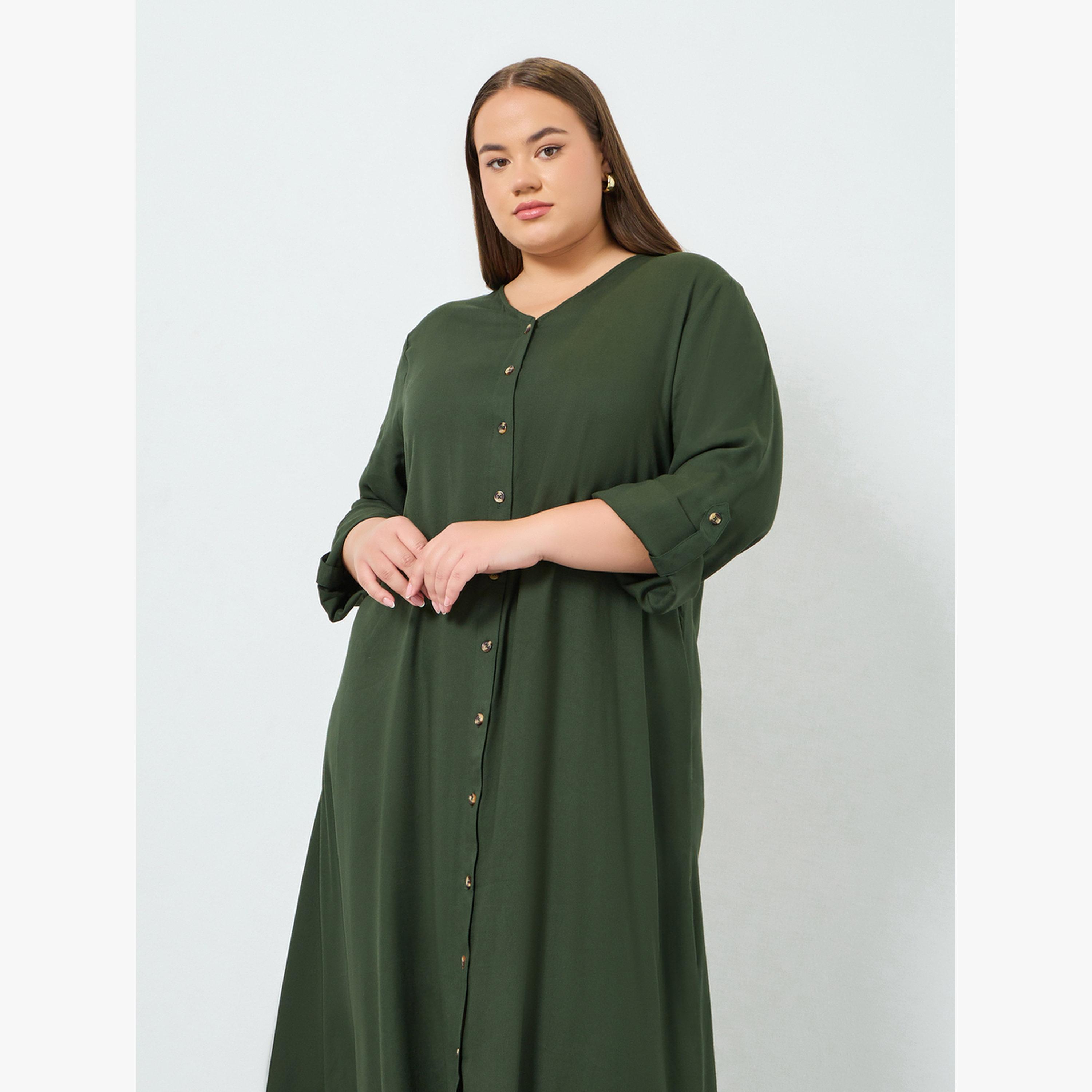 Styli Plus Size Viscose Jalabiya with Roll-Up Sleeves-women-arabicclothing-jalabiyas-image-2