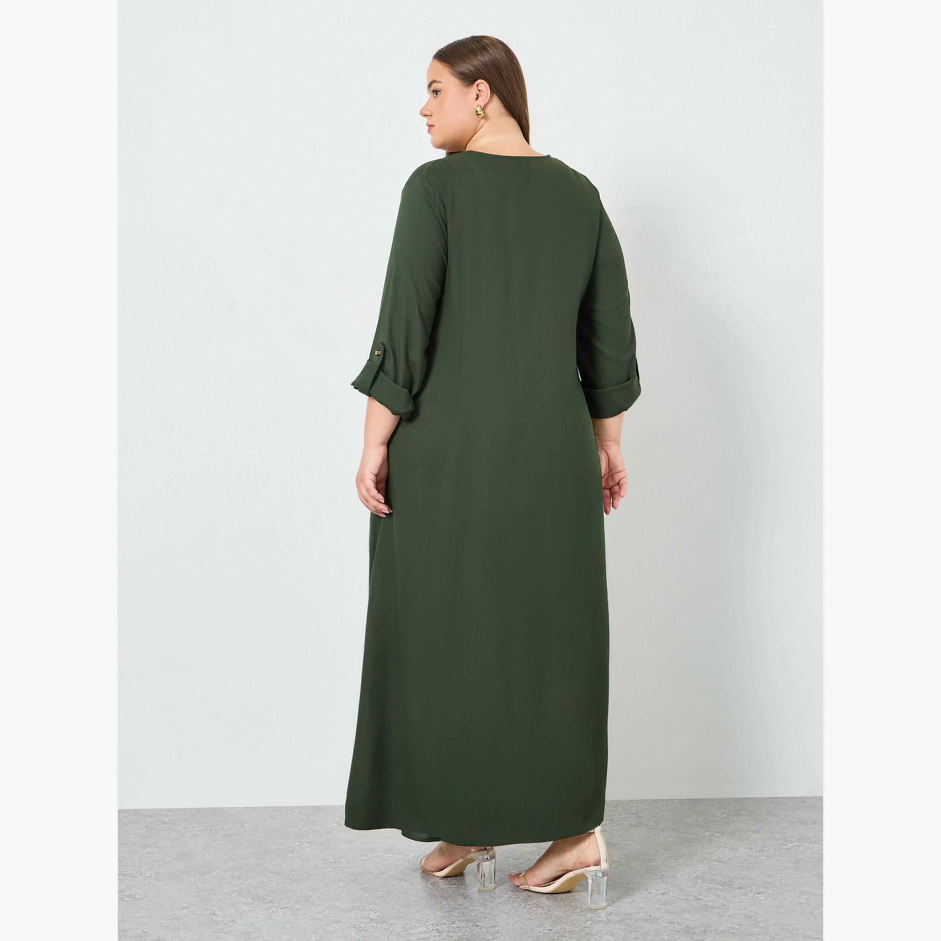 جلابية مقاس كبير بأكمام قابلة للطي-women-arabicclothing-jalabiyas-image-4