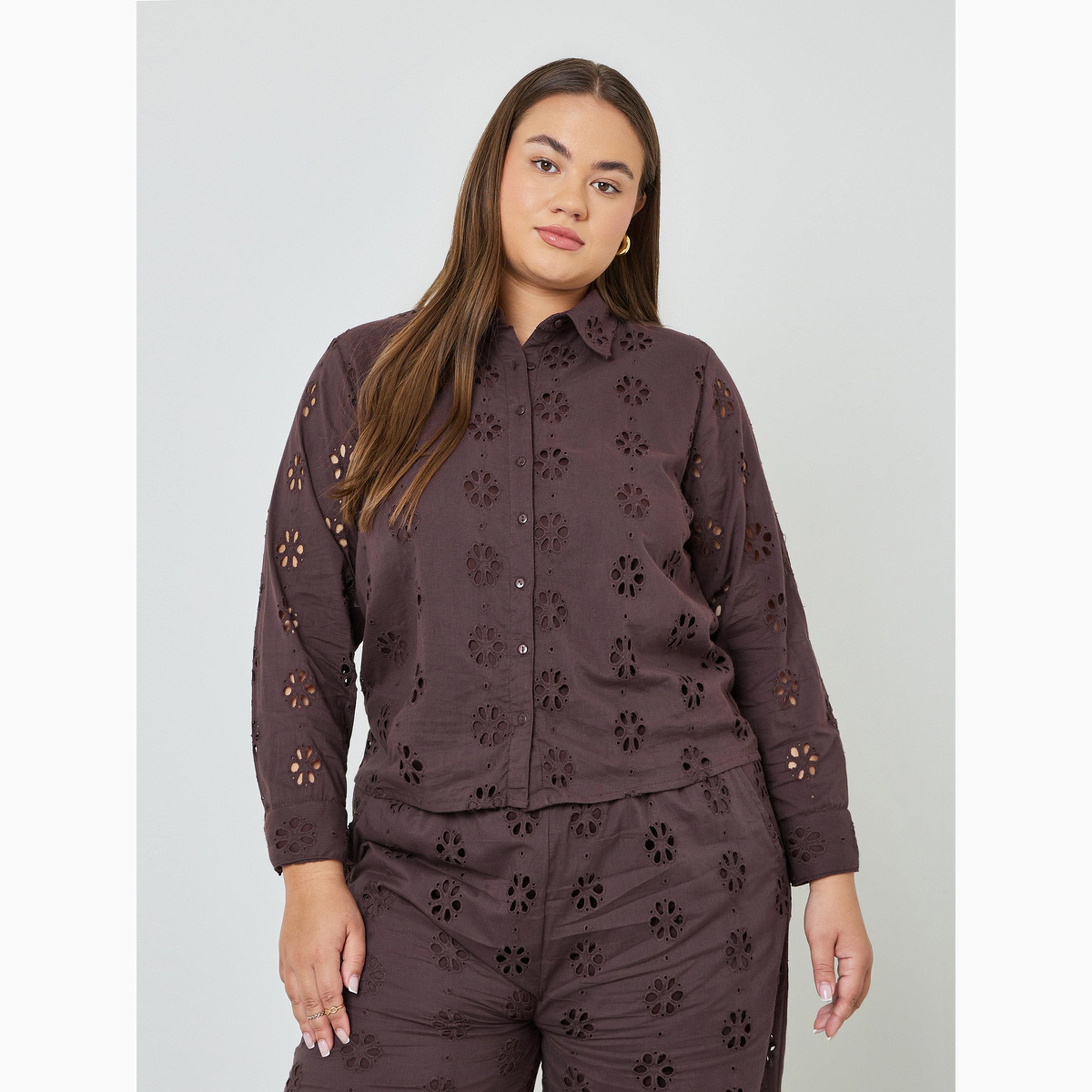 Styli Plus Size Schiffli Long Sleeves Shirt-women-clothing-shirtsandblouses-shirts-image-1