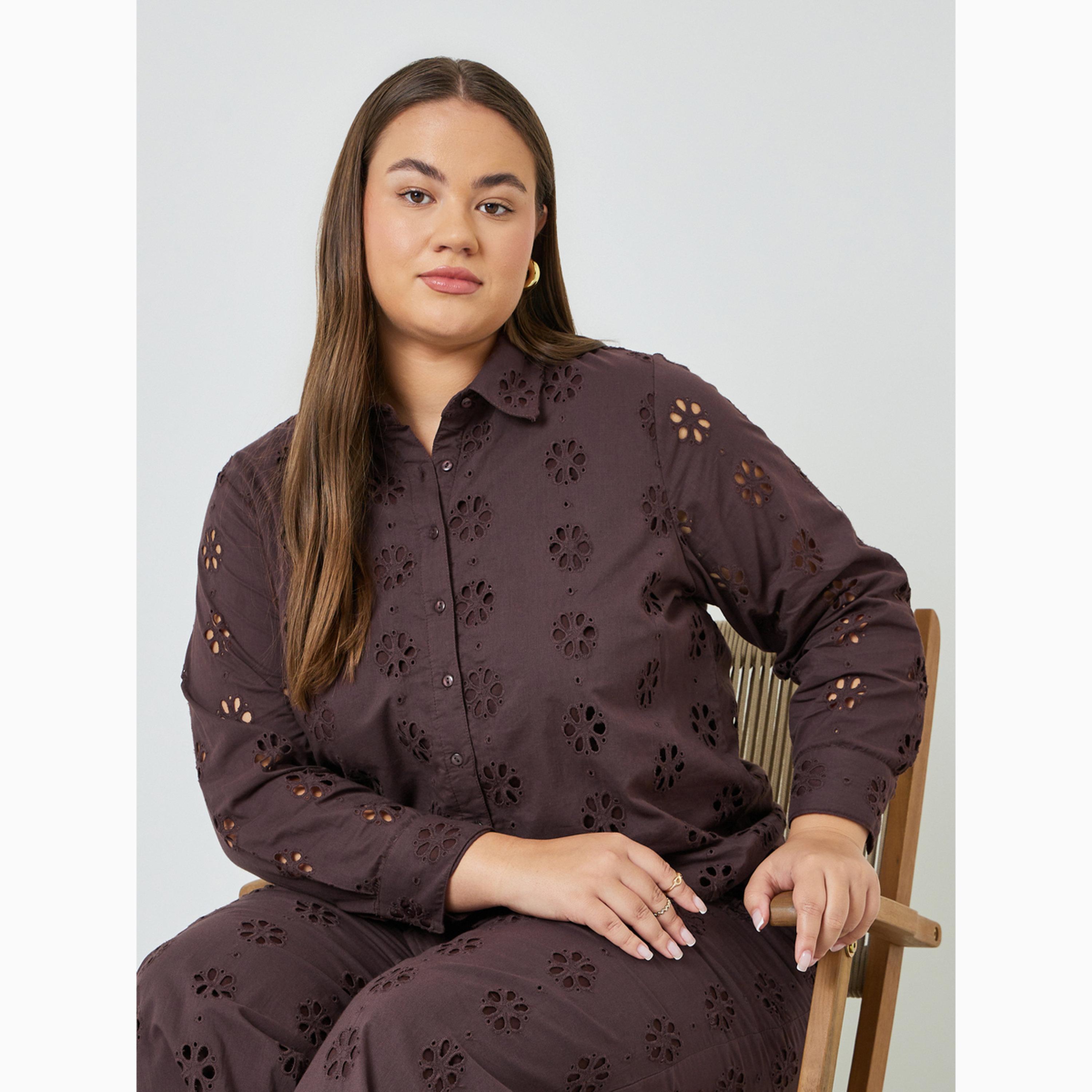 قميص شيفلي بأكمام طويلة بمقاس كبير-women-clothing-shirtsandblouses-shirts-image-3