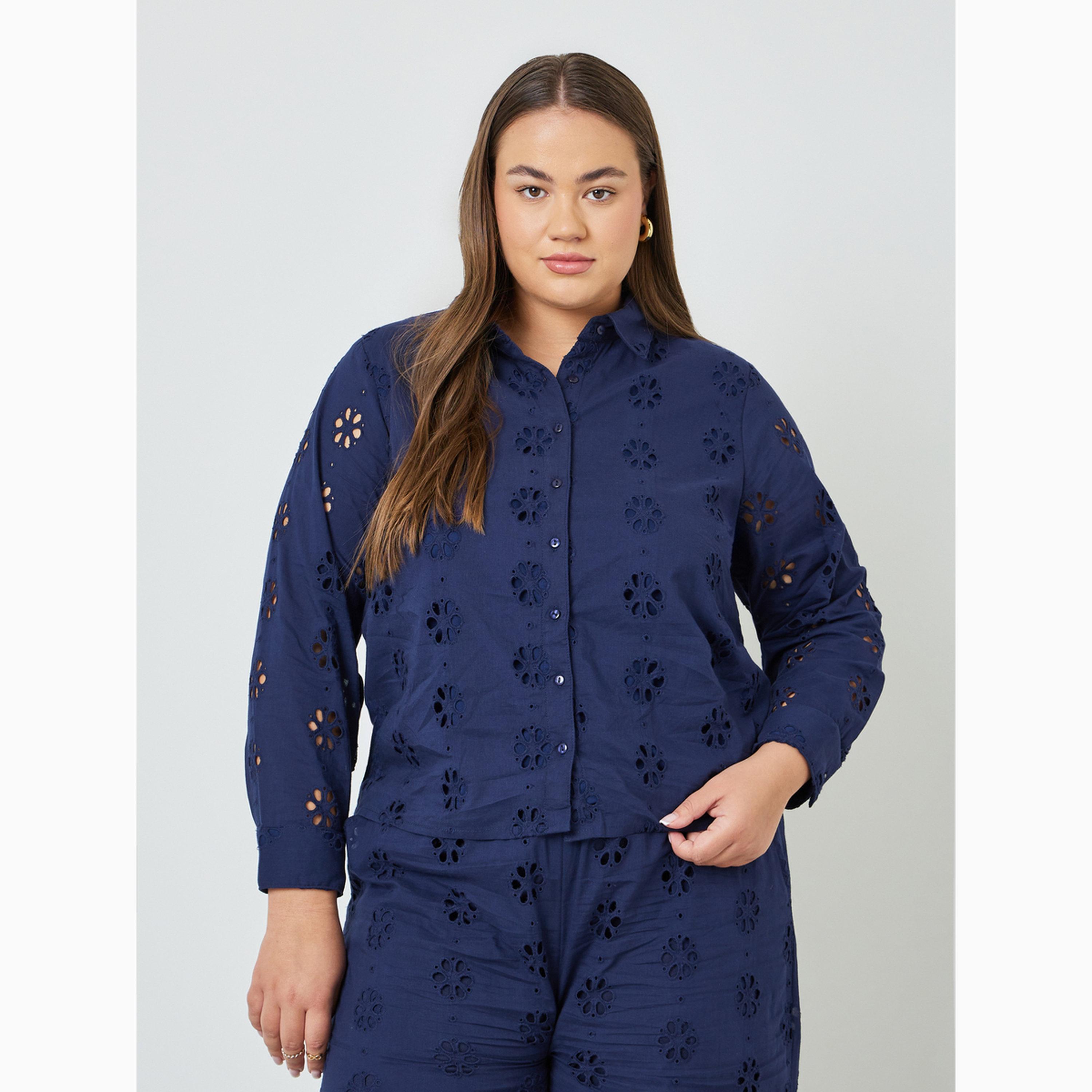 Styli Plus Size Schiffli Long Sleeves Shirt-women-clothing-shirtsandblouses-shirts-image-1