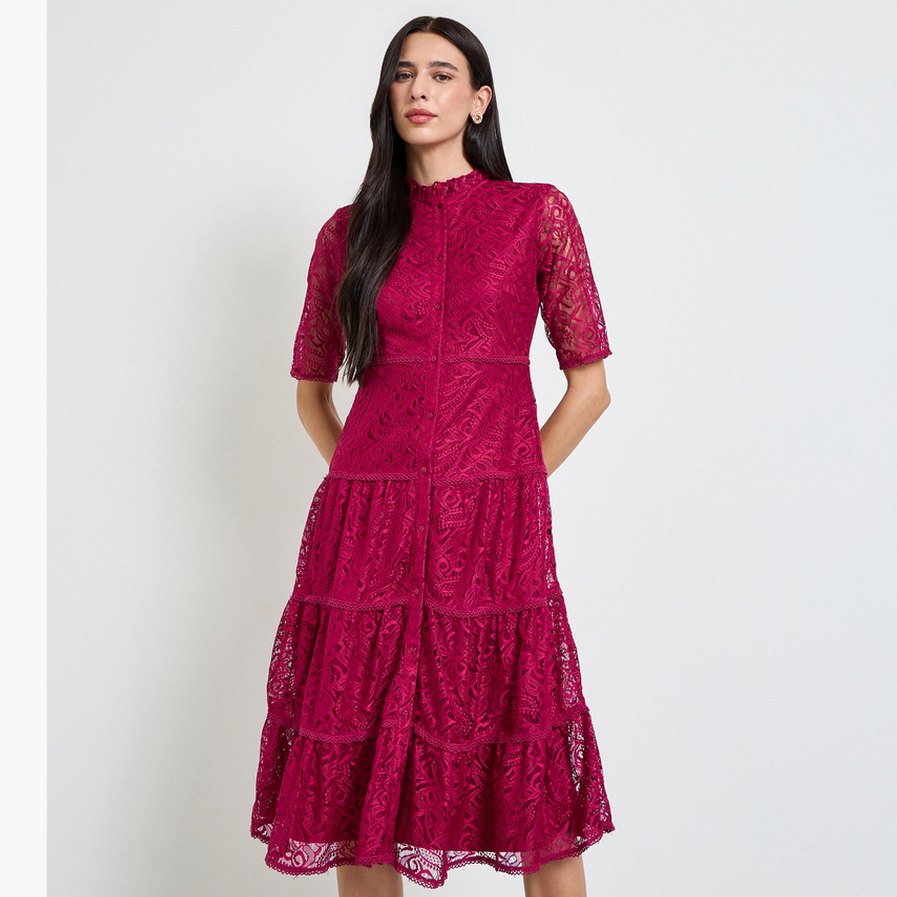 فستان ميدي متعدد الطبقات بطبقة دانتيل علوية-women-clothing-dresses-image-1