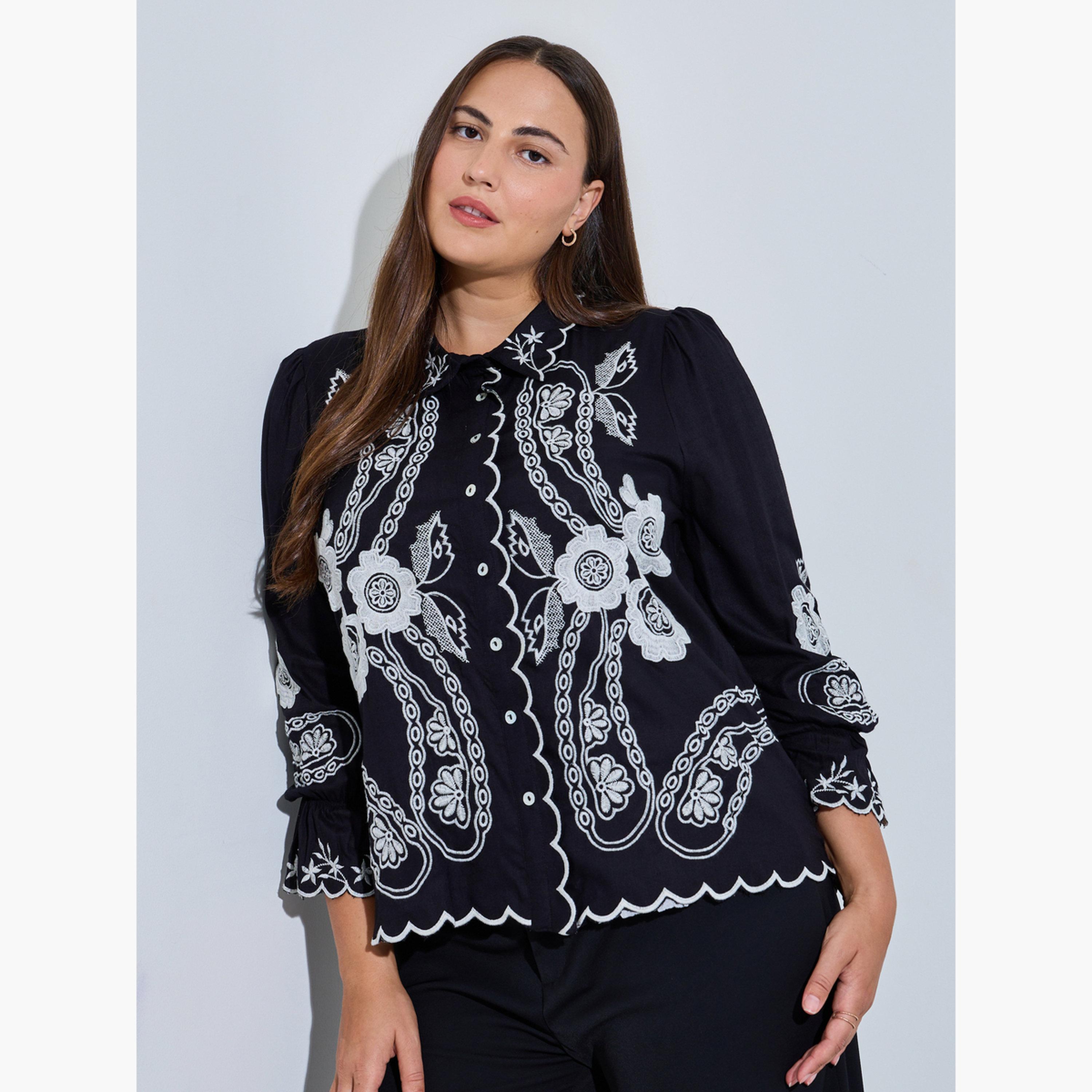 بلوزة قطن بمقاس كبير وتفاصيل مُطرّزة-women-clothing-shirtsandblouses-shirts-image-1