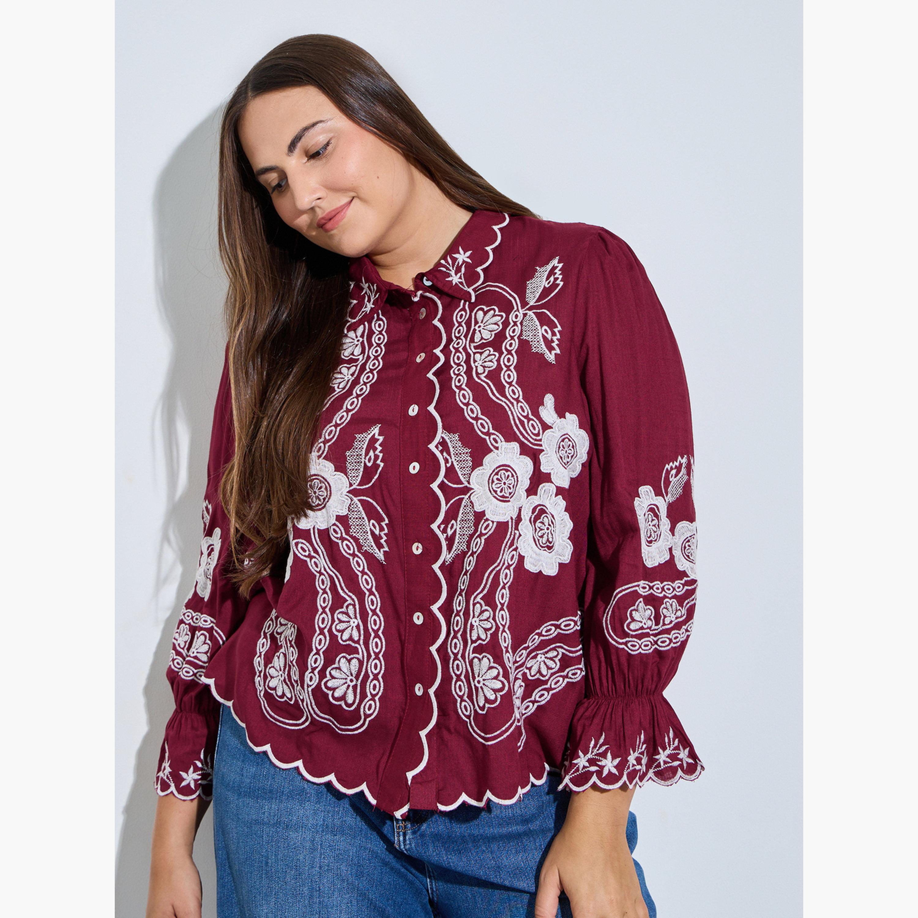 بلوزة قطن بمقاس كبير وتفاصيل مُطرّزة-women-clothing-shirtsandblouses-shirts-image-1