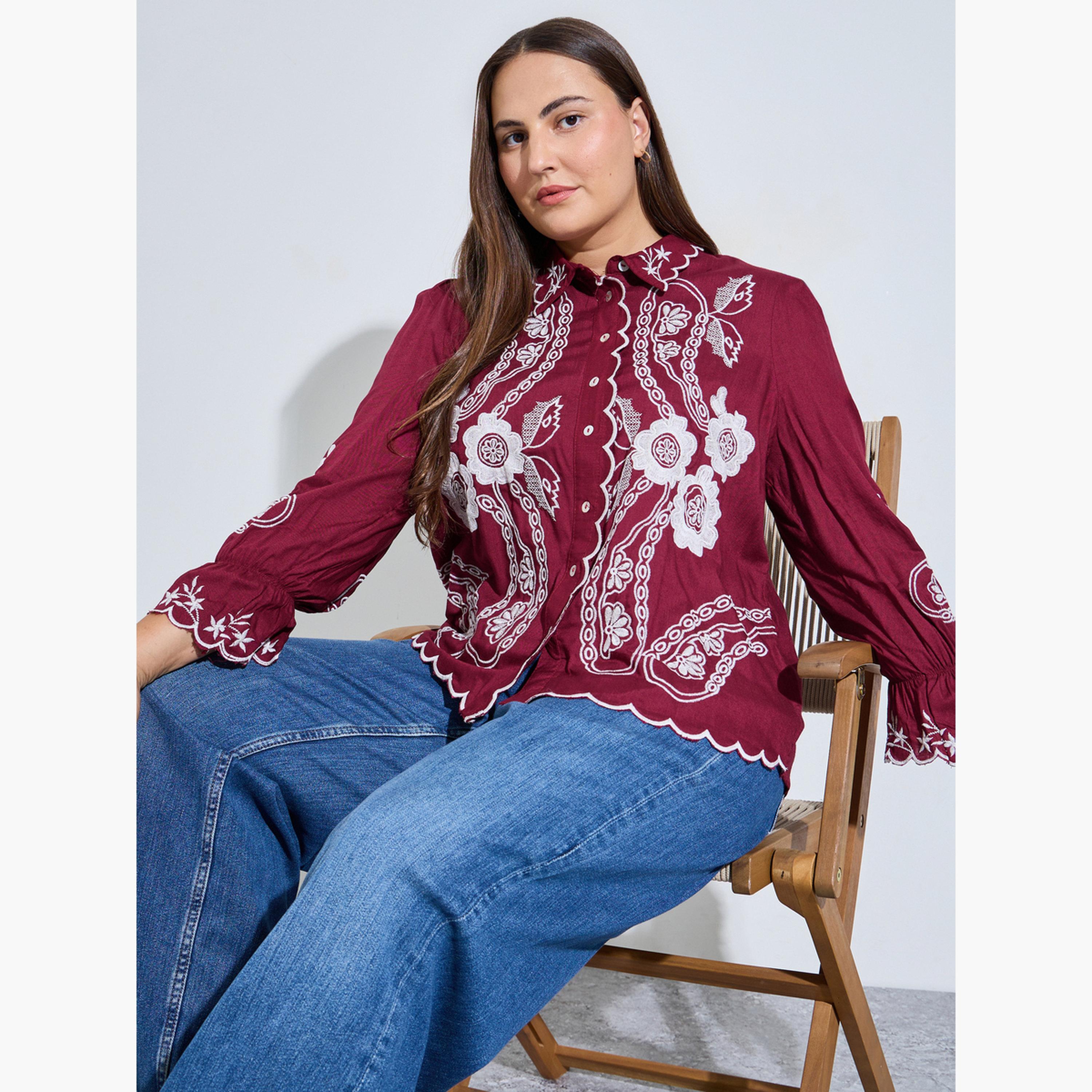 بلوزة قطن بمقاس كبير وتفاصيل مُطرّزة-women-clothing-shirtsandblouses-shirts-image-4