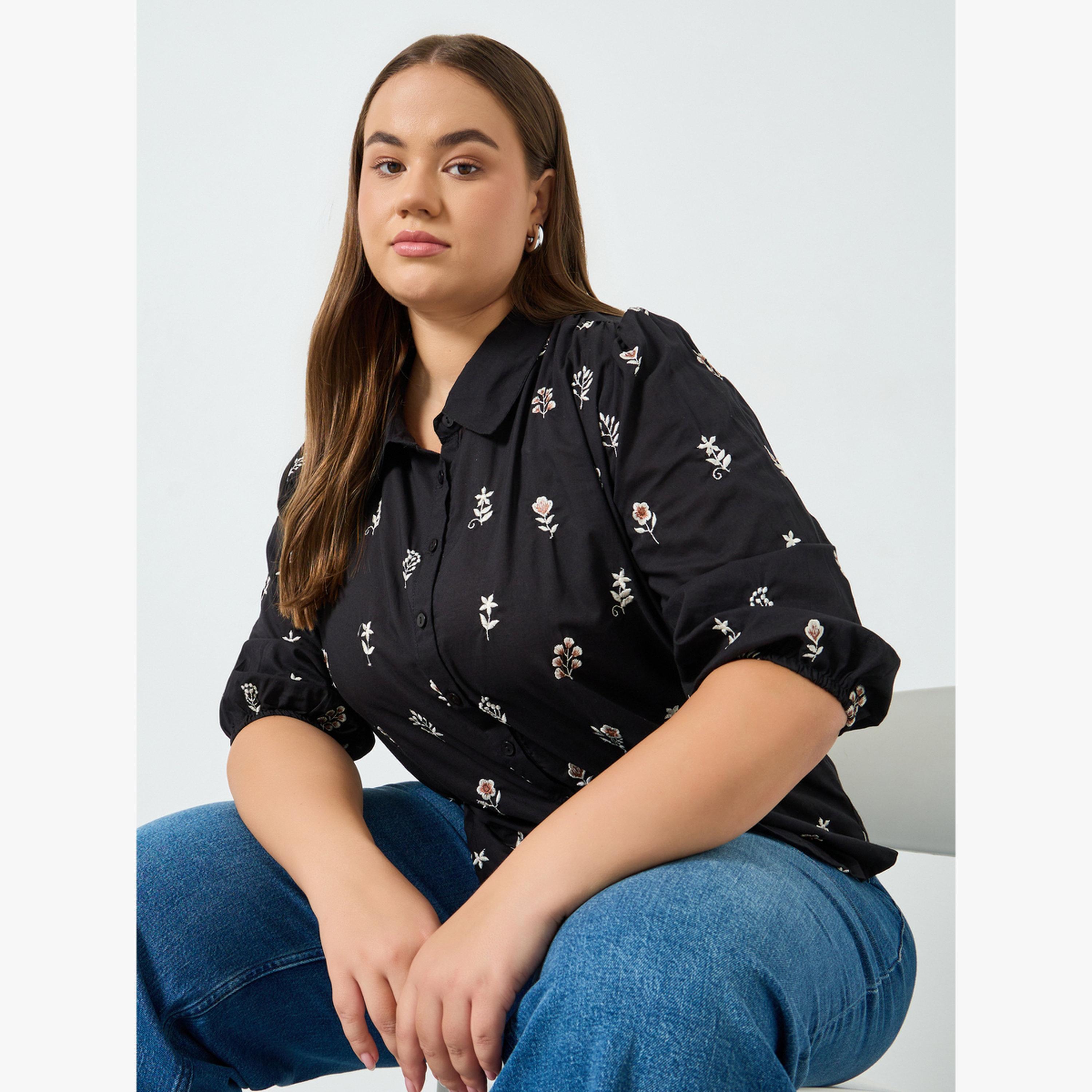 Styli Plus Size Floral Embroidered Cotton Shirt-women-clothing-shirtsandblouses-shirts-image-3
