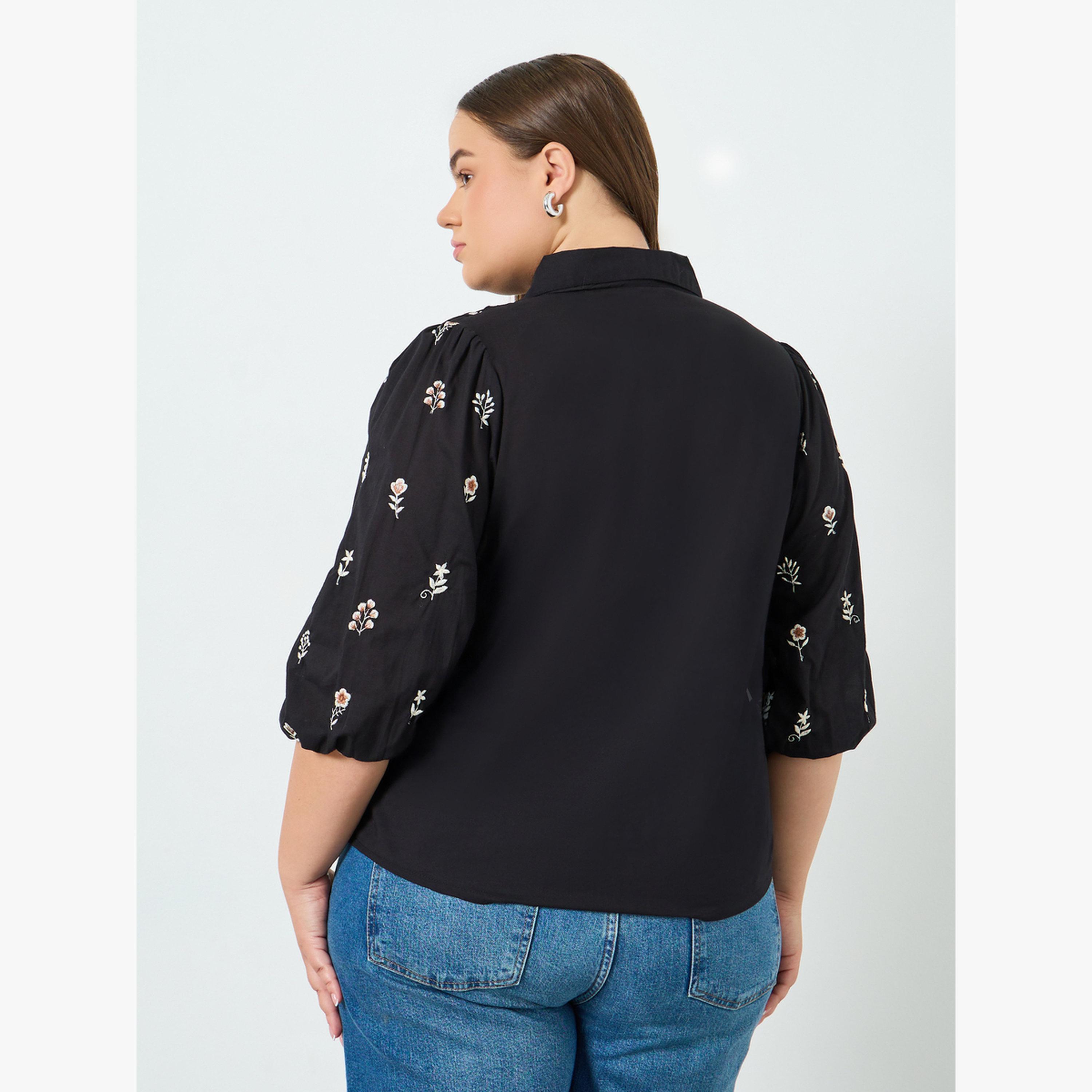 Styli Plus Size Floral Embroidered Cotton Shirt-women-clothing-shirtsandblouses-shirts-image-4
