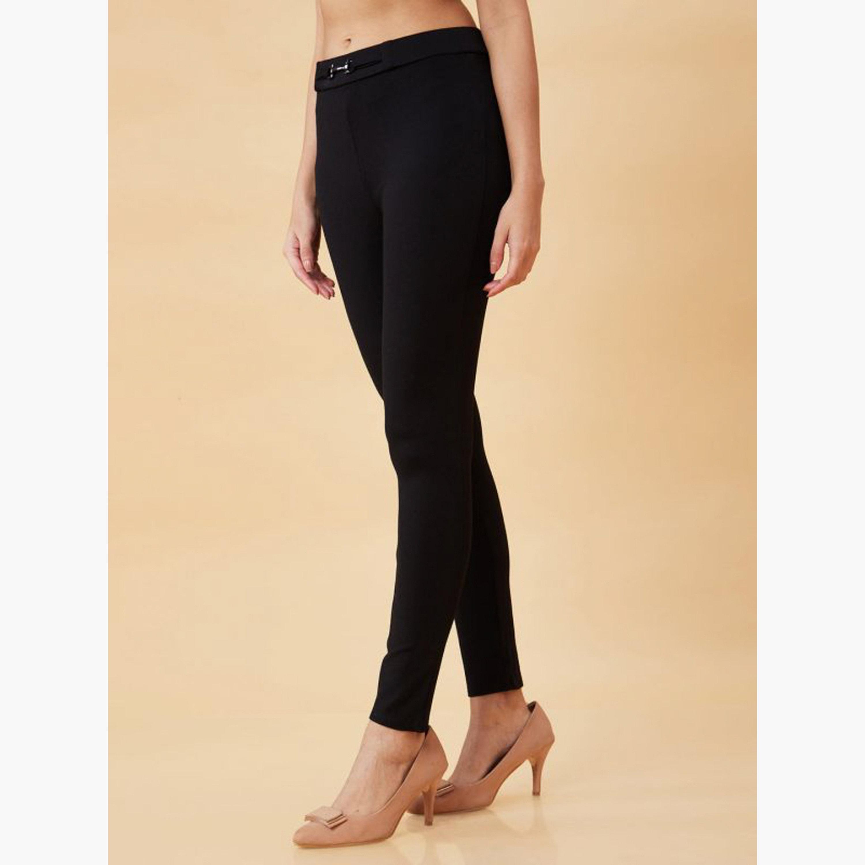 غلوبوس × ستايلي - بنطال عمل مسطح من الأمام قماش قابل للتمدد باللون الأسود للنساء-women-clothing-bottoms-trousers-image-3