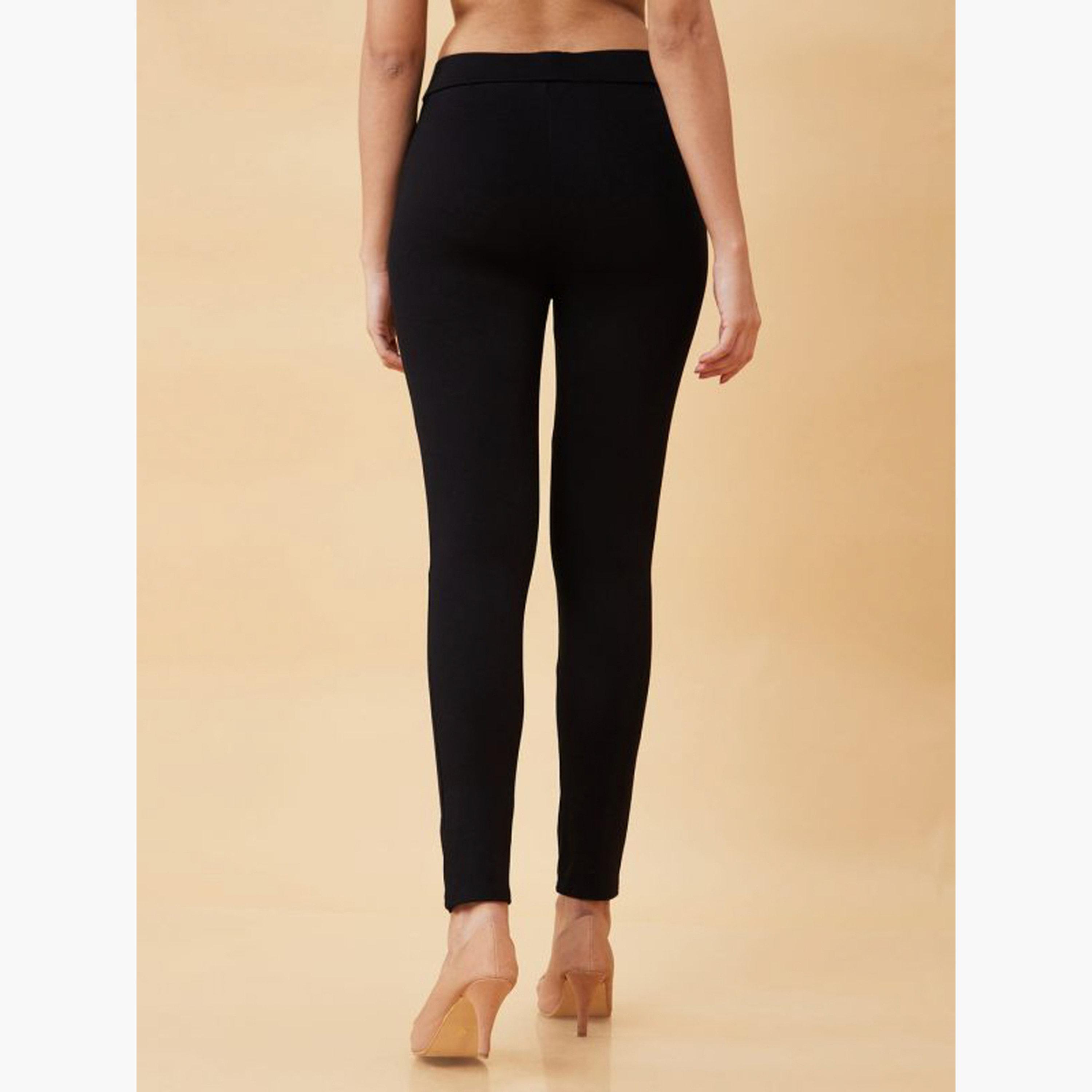 غلوبوس × ستايلي - بنطال عمل مسطح من الأمام قماش قابل للتمدد باللون الأسود للنساء-women-clothing-bottoms-trousers-image-4