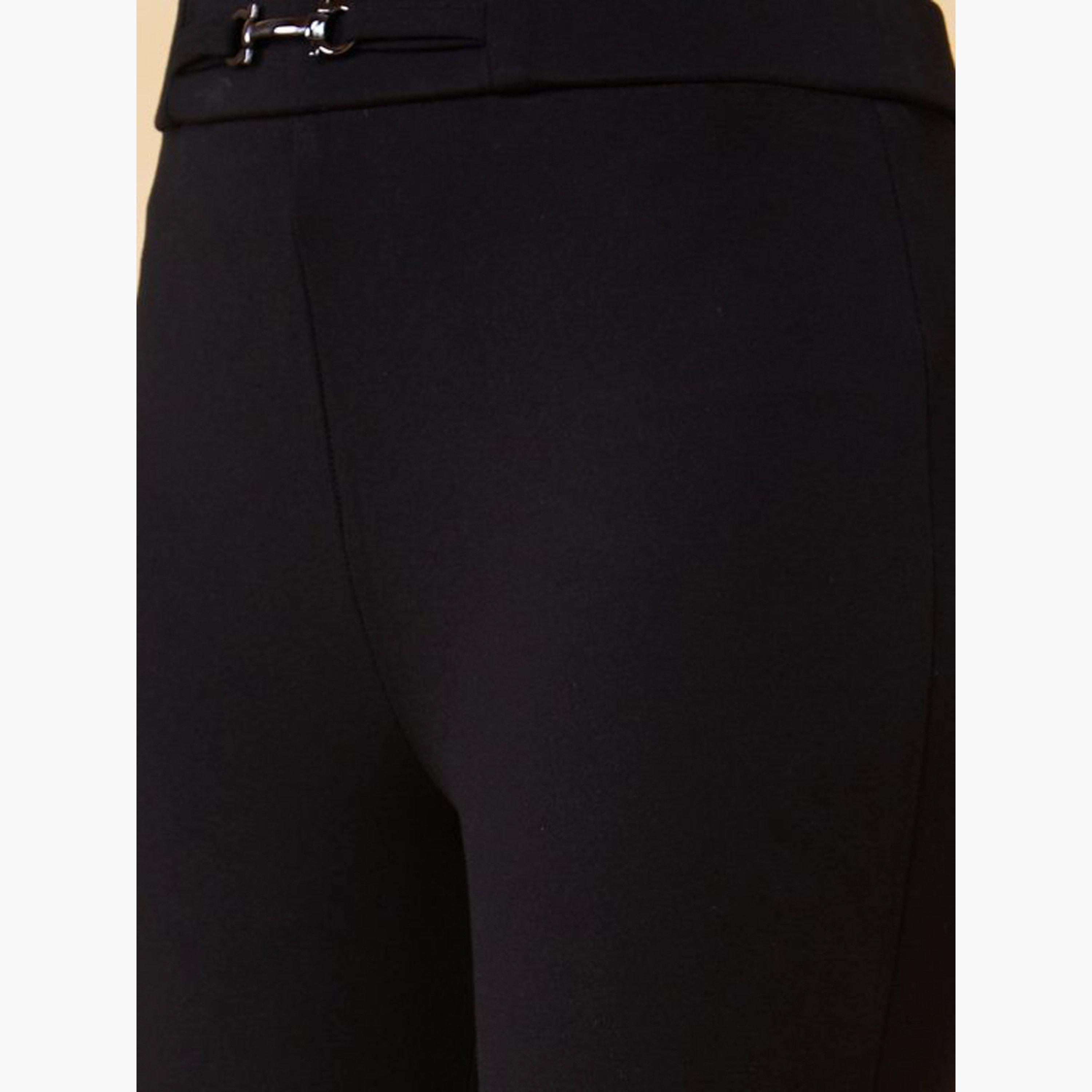 غلوبوس × ستايلي - بنطال عمل مسطح من الأمام قماش قابل للتمدد باللون الأسود للنساء-women-clothing-bottoms-trousers-image-5