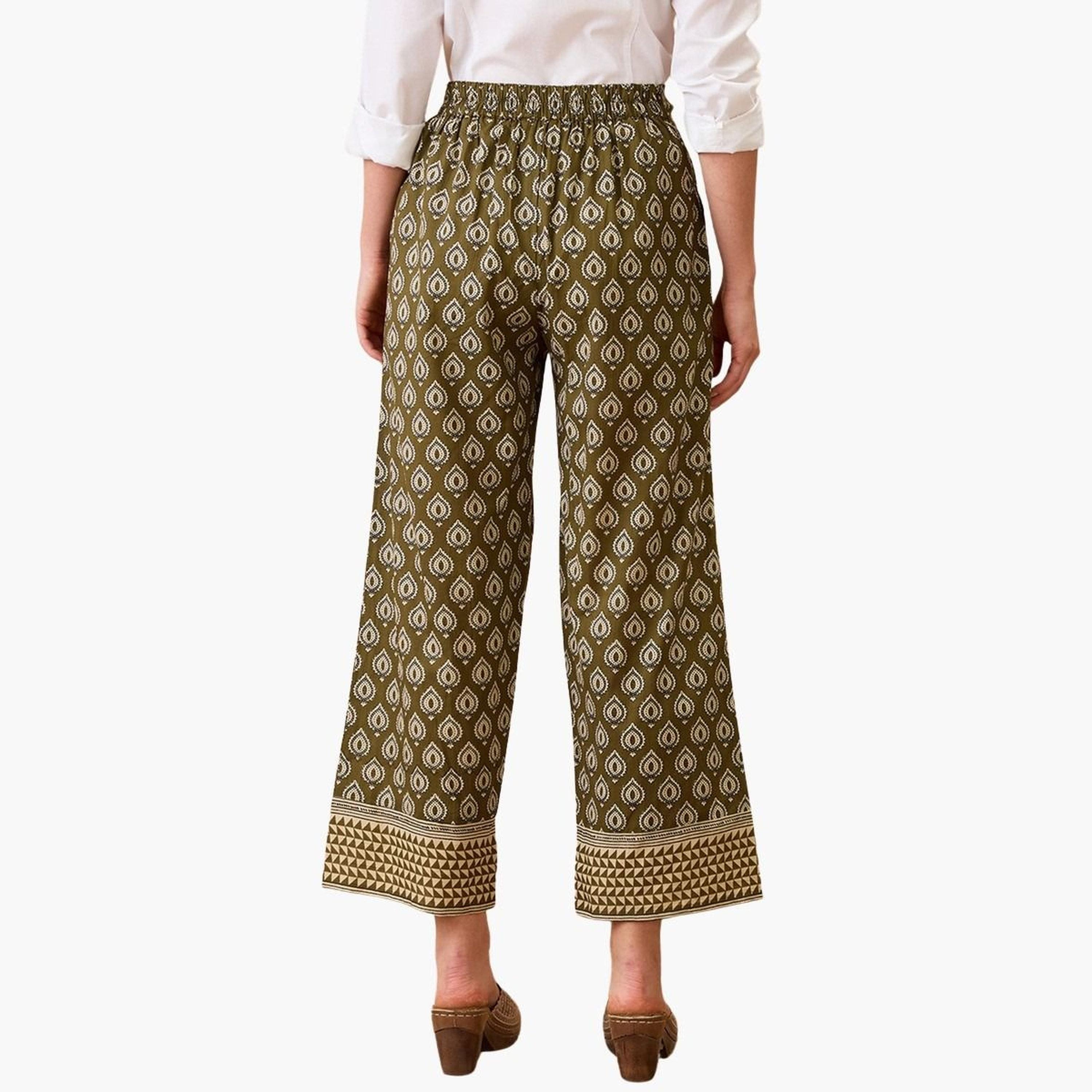 غلوبوس × ستايلي - بنطال مستقيم الخصر نقشة عرقية زيتوني للنساء-women-clothing-bottoms-trousers-image-5