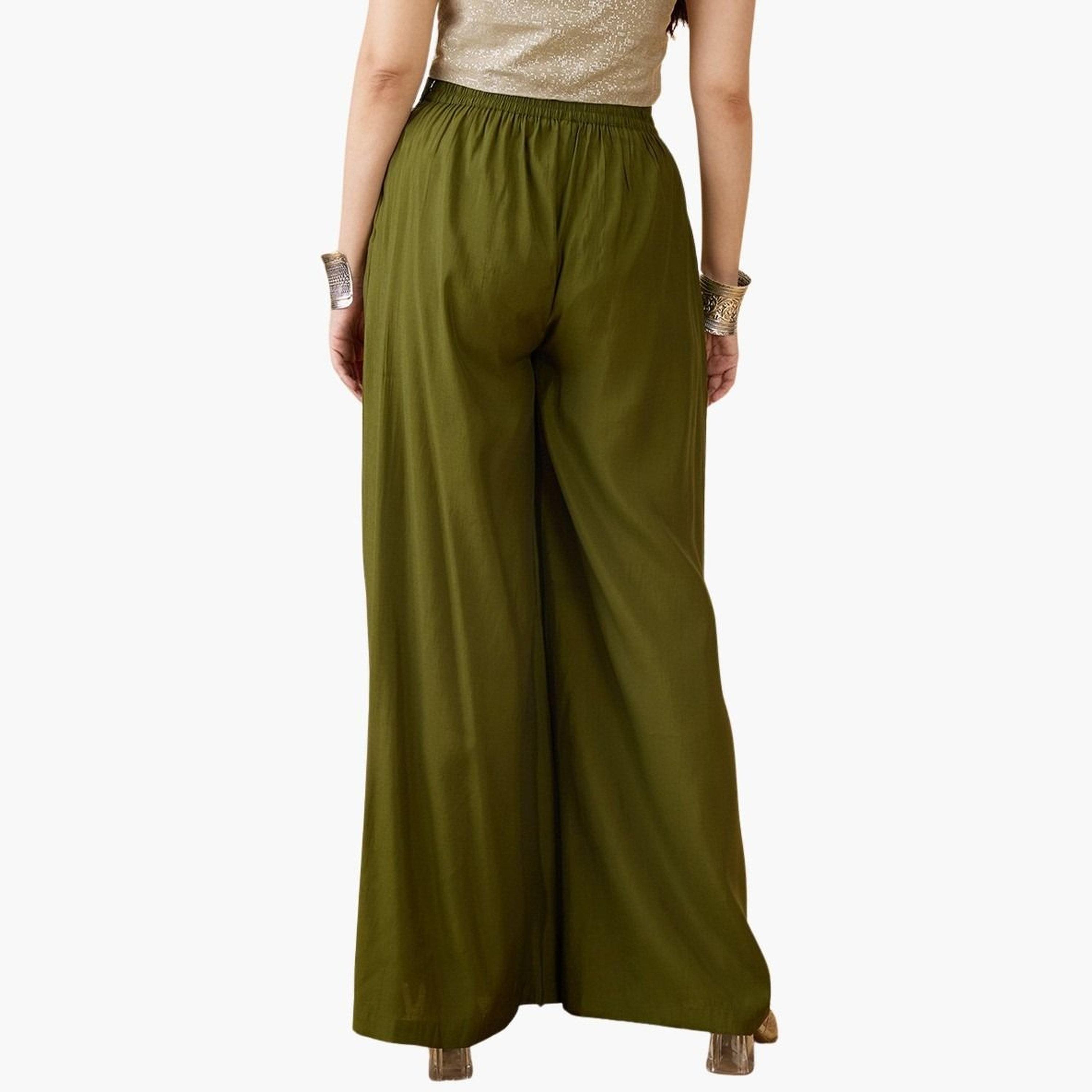 Globus X Styli Women Olive High Rise Pleated Wide Leg Trousers-women-clothing-bottoms-trousers-image-5