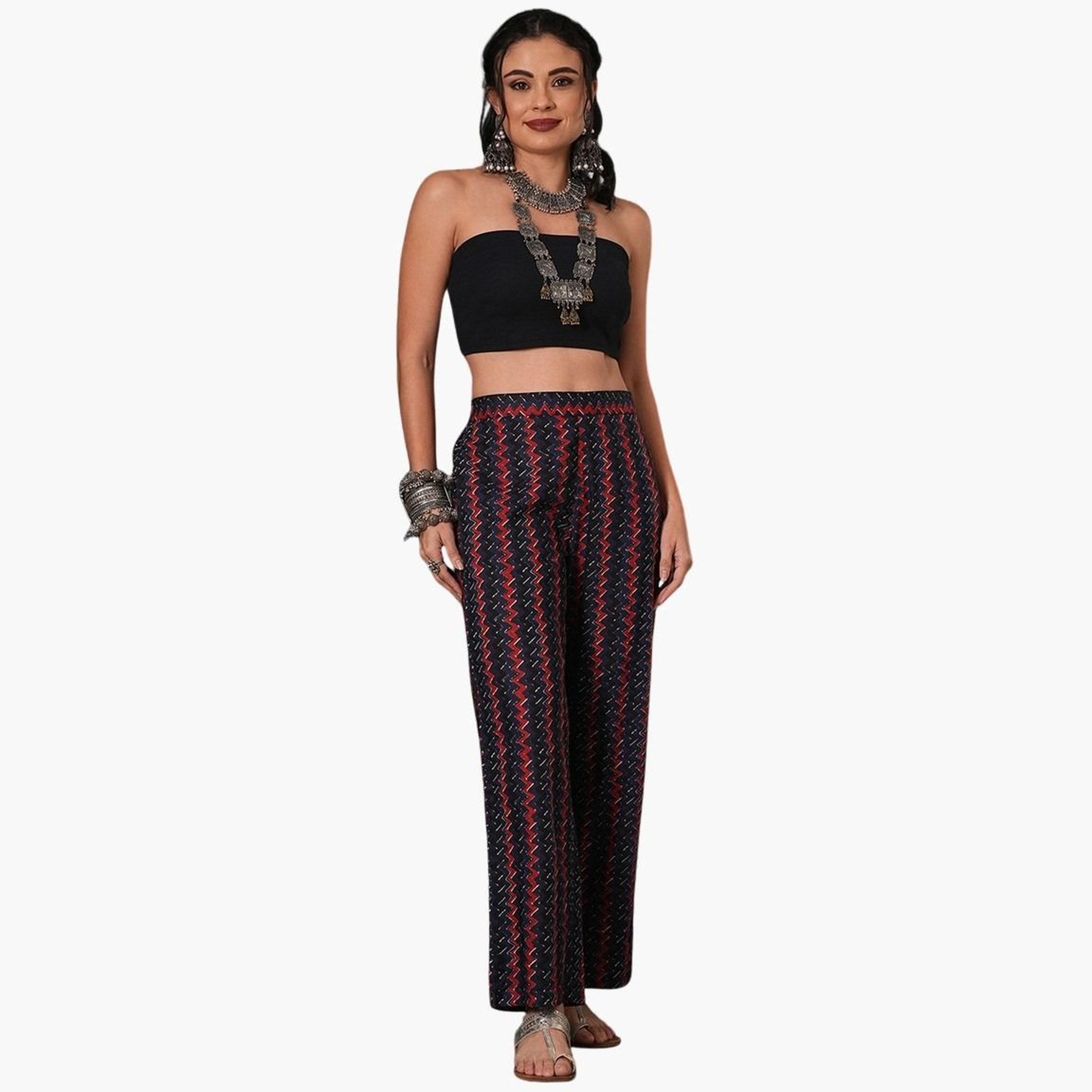 Globus X Styli Women Blue Cotton Striped Ethnic Parallel Trousers-women-clothing-bottoms-trousers-image-2