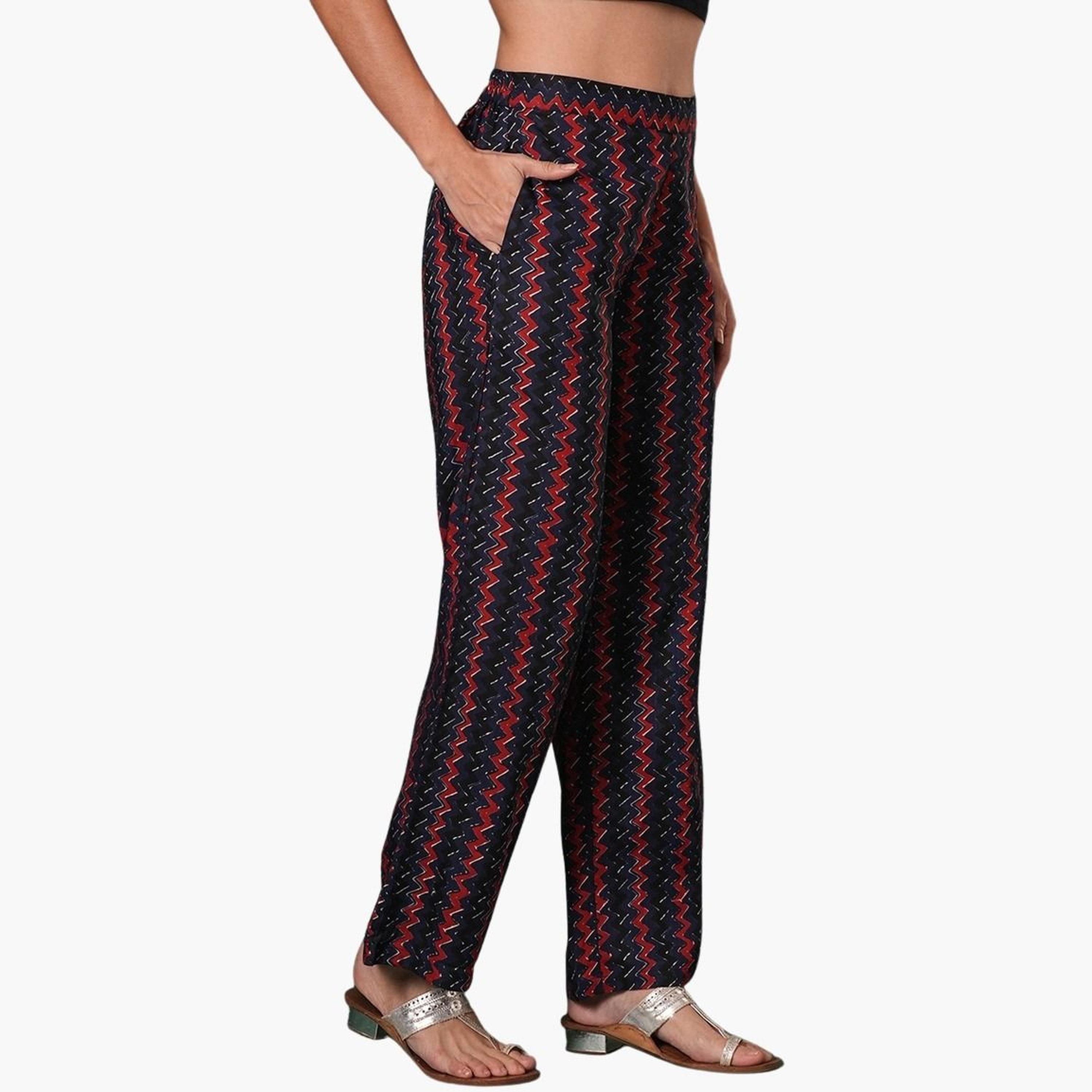 غلوبوس × ستايلي - بنطال قطني أزرق مخطط متوازي للنساء-women-clothing-bottoms-trousers-image-3