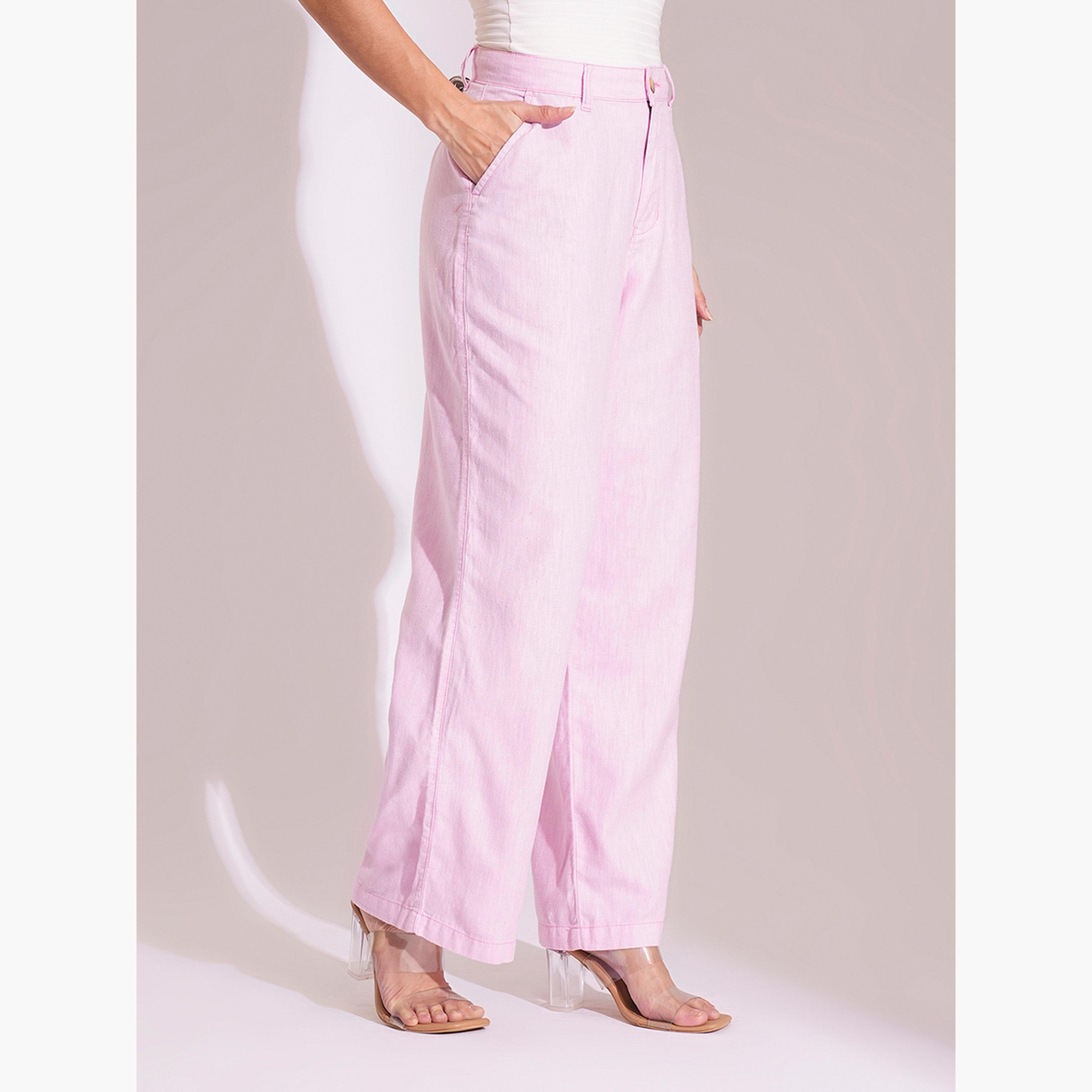 غلوبوس × ستايلي - بنطال وردي فاتح من القطن عالي الخصر وواسع الساق للنساء-women-clothing-bottoms-trousers-image-3