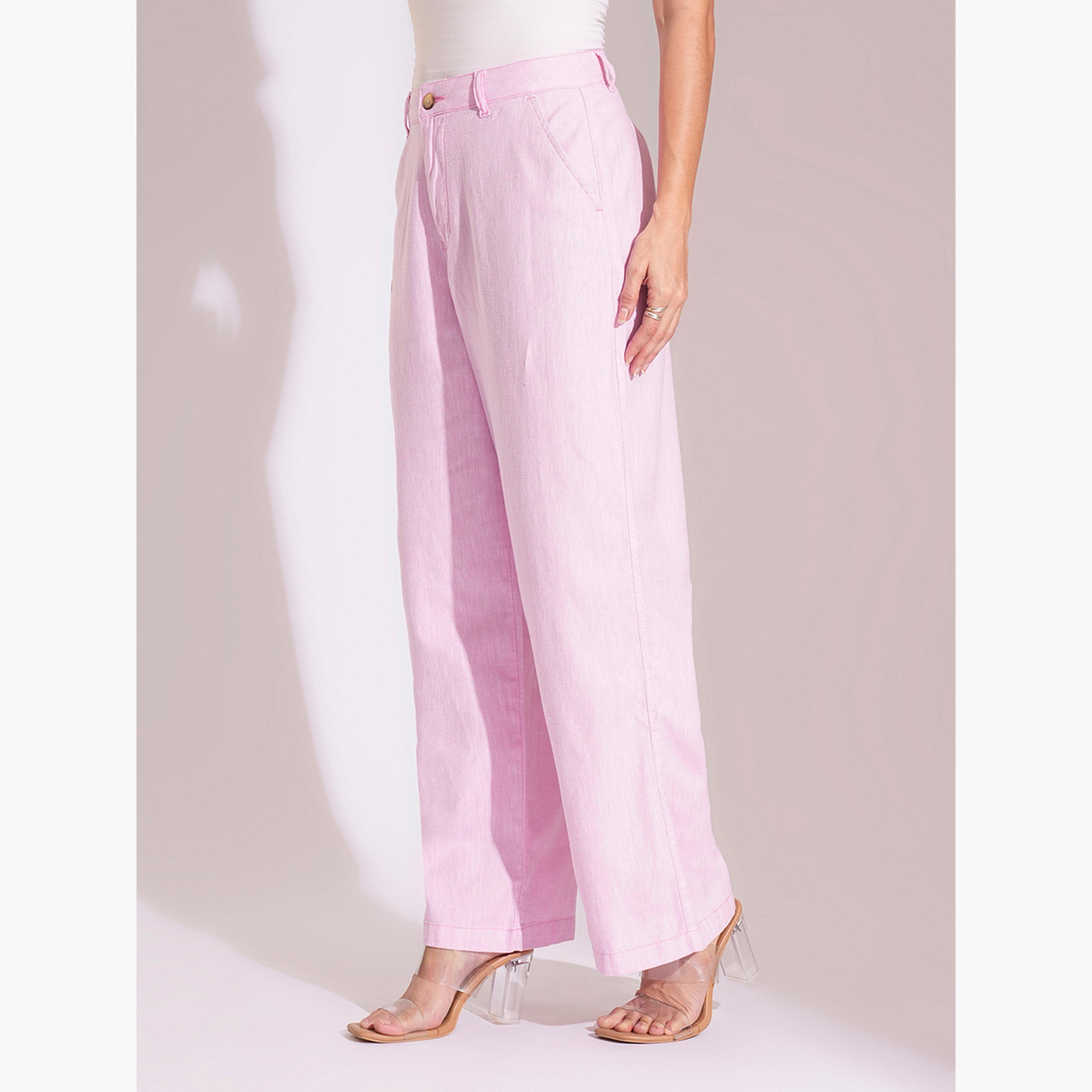 غلوبوس × ستايلي - بنطال وردي فاتح من القطن عالي الخصر وواسع الساق للنساء-women-clothing-bottoms-trousers-image-4