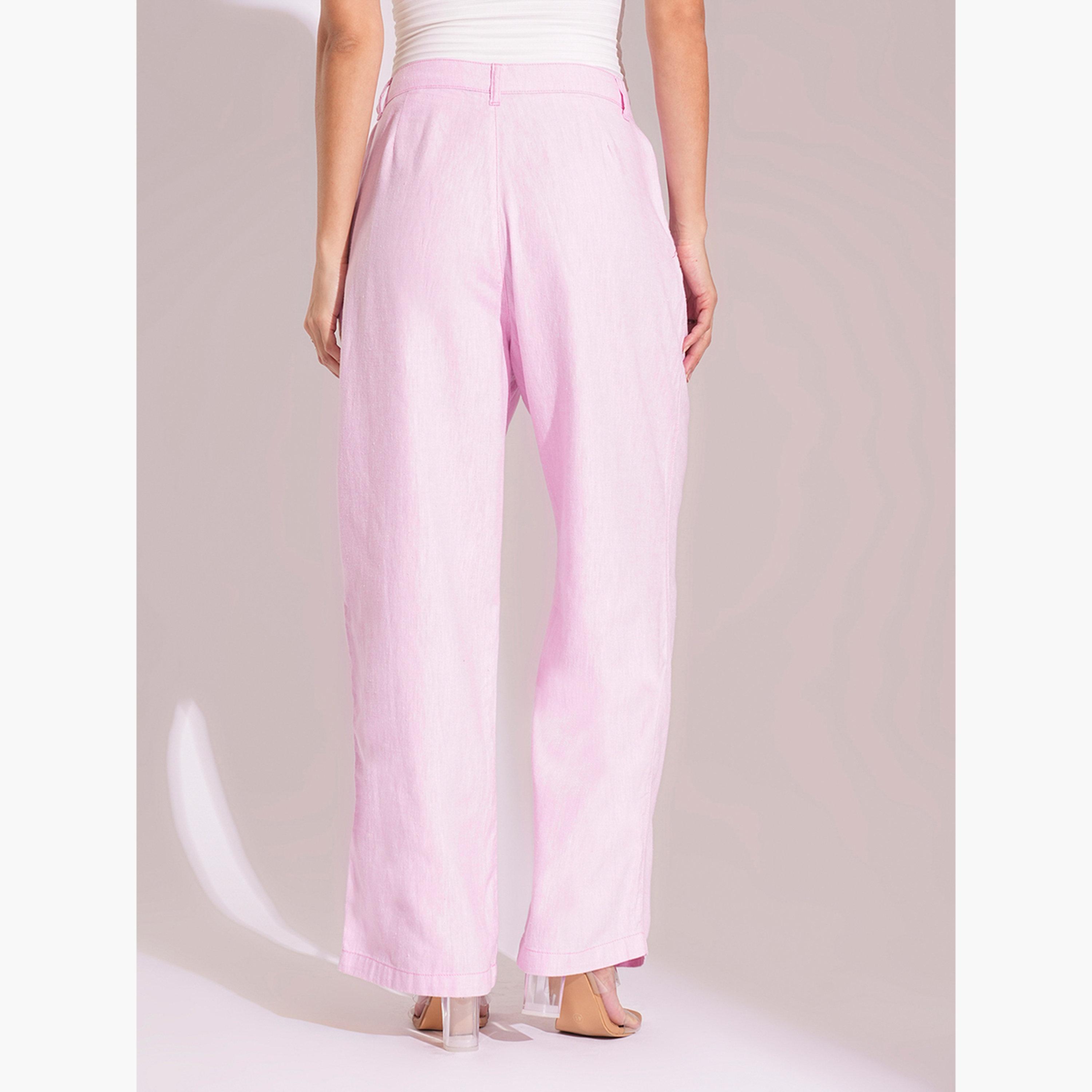 غلوبوس × ستايلي - بنطال وردي فاتح من القطن عالي الخصر وواسع الساق للنساء-women-clothing-bottoms-trousers-image-5