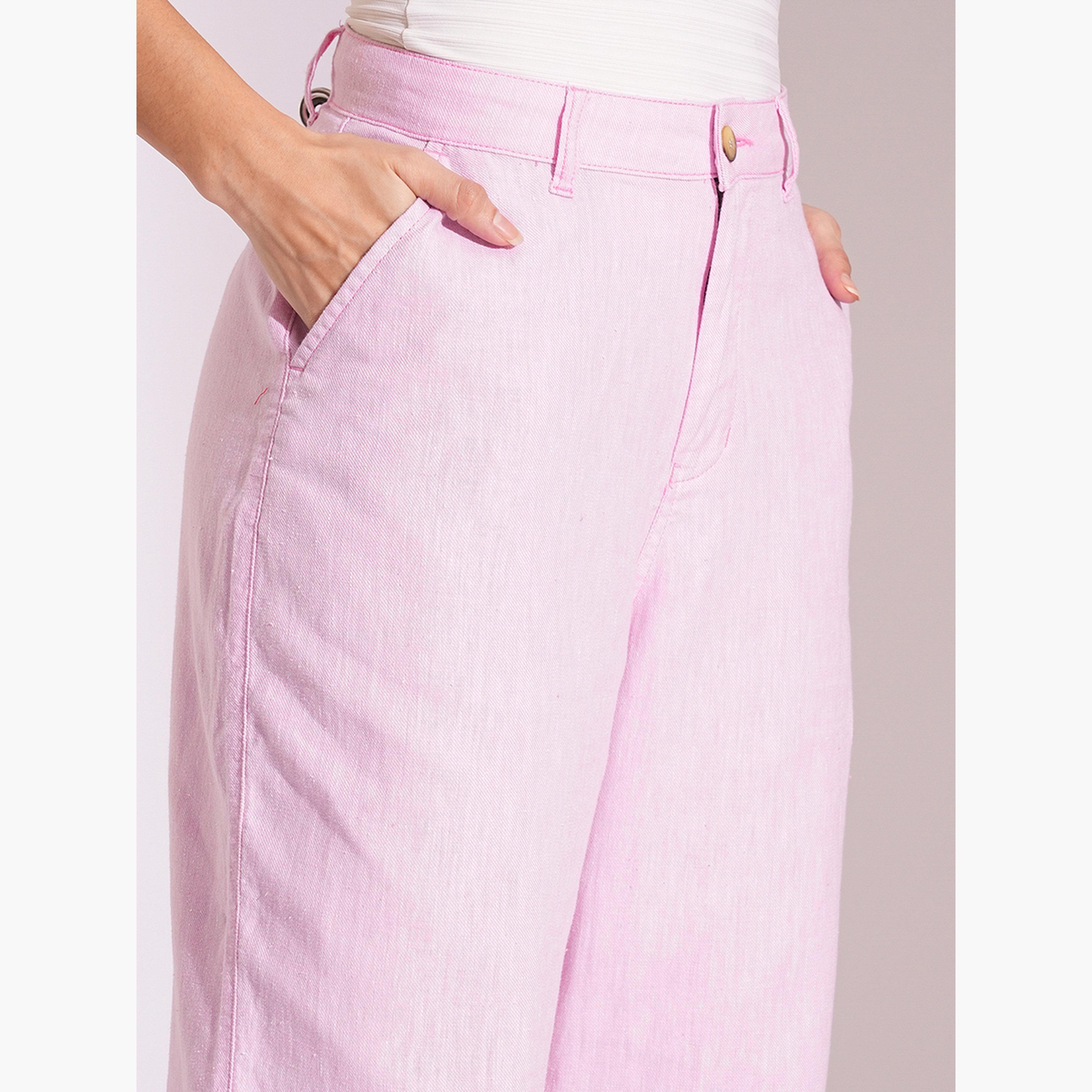 غلوبوس × ستايلي - بنطال وردي فاتح من القطن عالي الخصر وواسع الساق للنساء-women-clothing-bottoms-trousers-image-6