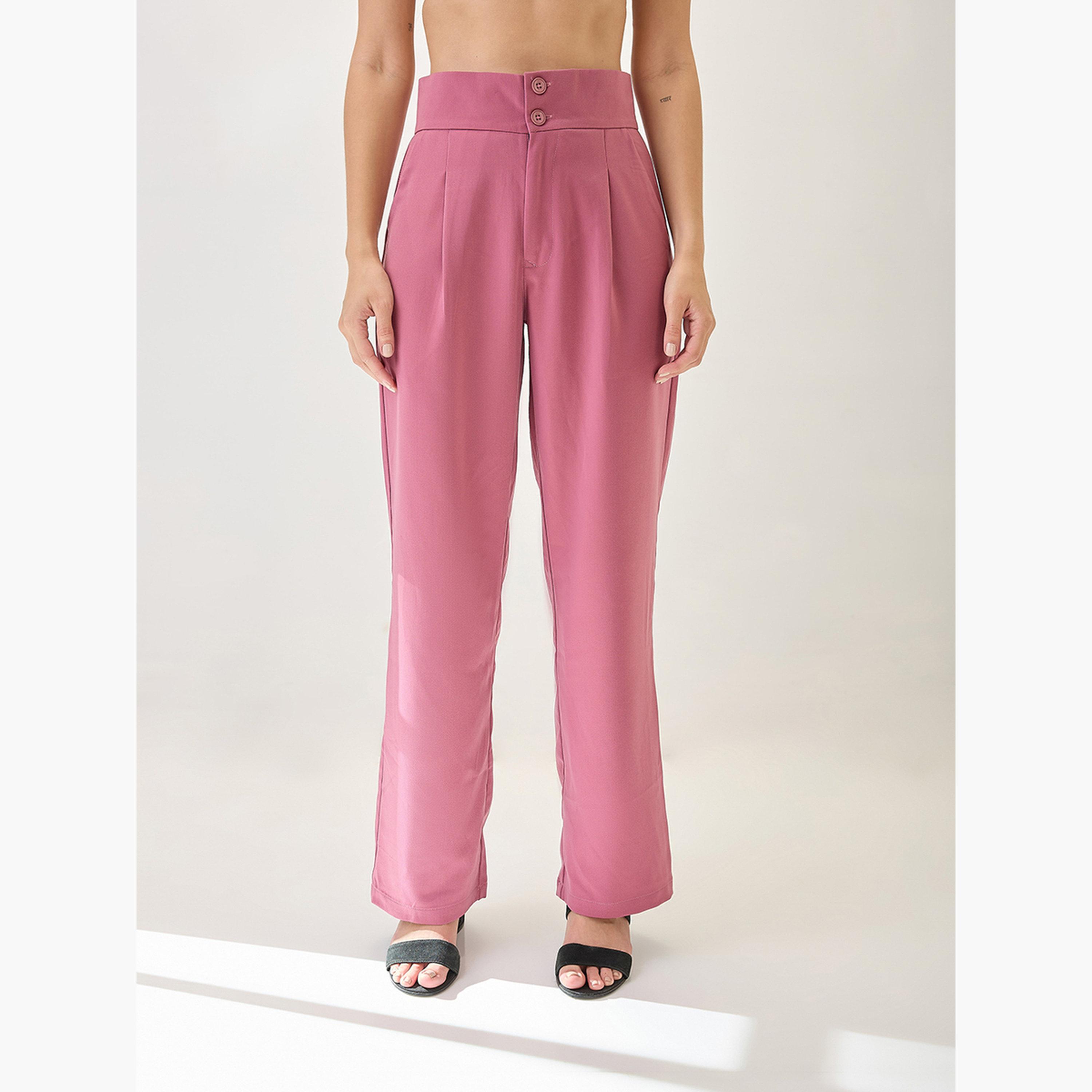 Globus X Styli Women Pink Mid-Rise Pleated Korean Pants-women-clothing-bottoms-trousers-image-1