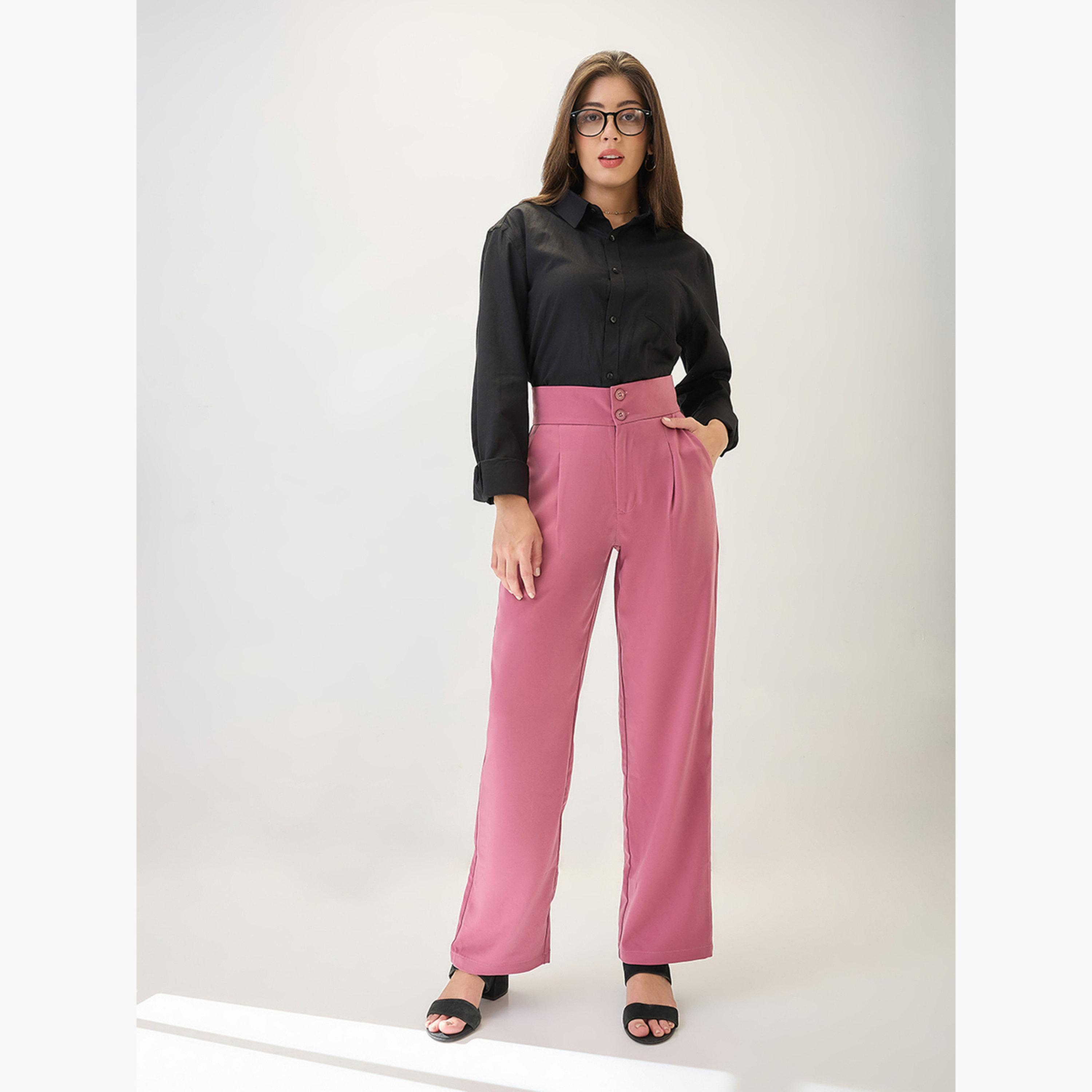 Globus X Styli Women Pink Mid-Rise Pleated Korean Pants-women-clothing-bottoms-trousers-image-2