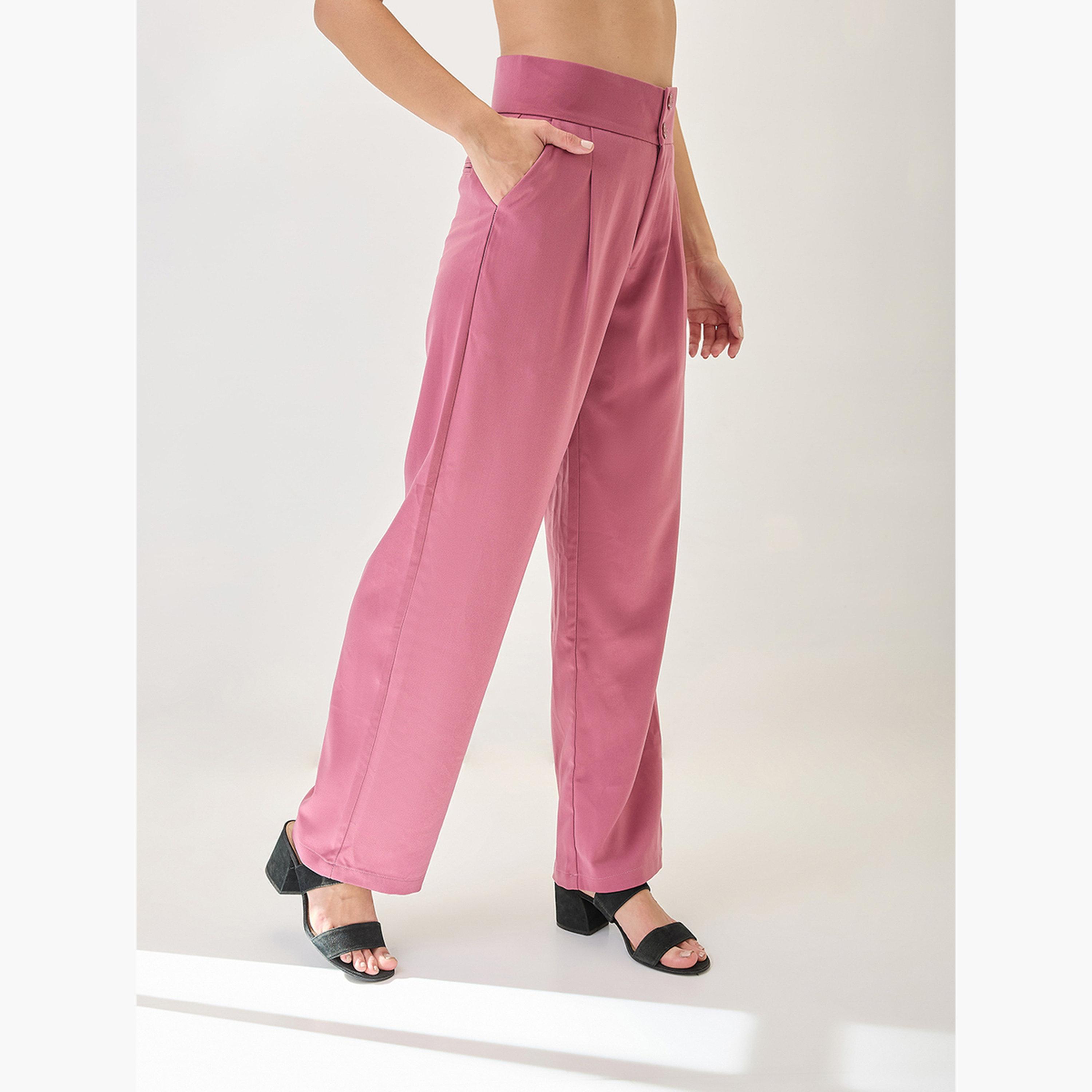 Globus X Styli Women Pink Mid-Rise Pleated Korean Pants-women-clothing-bottoms-trousers-image-3