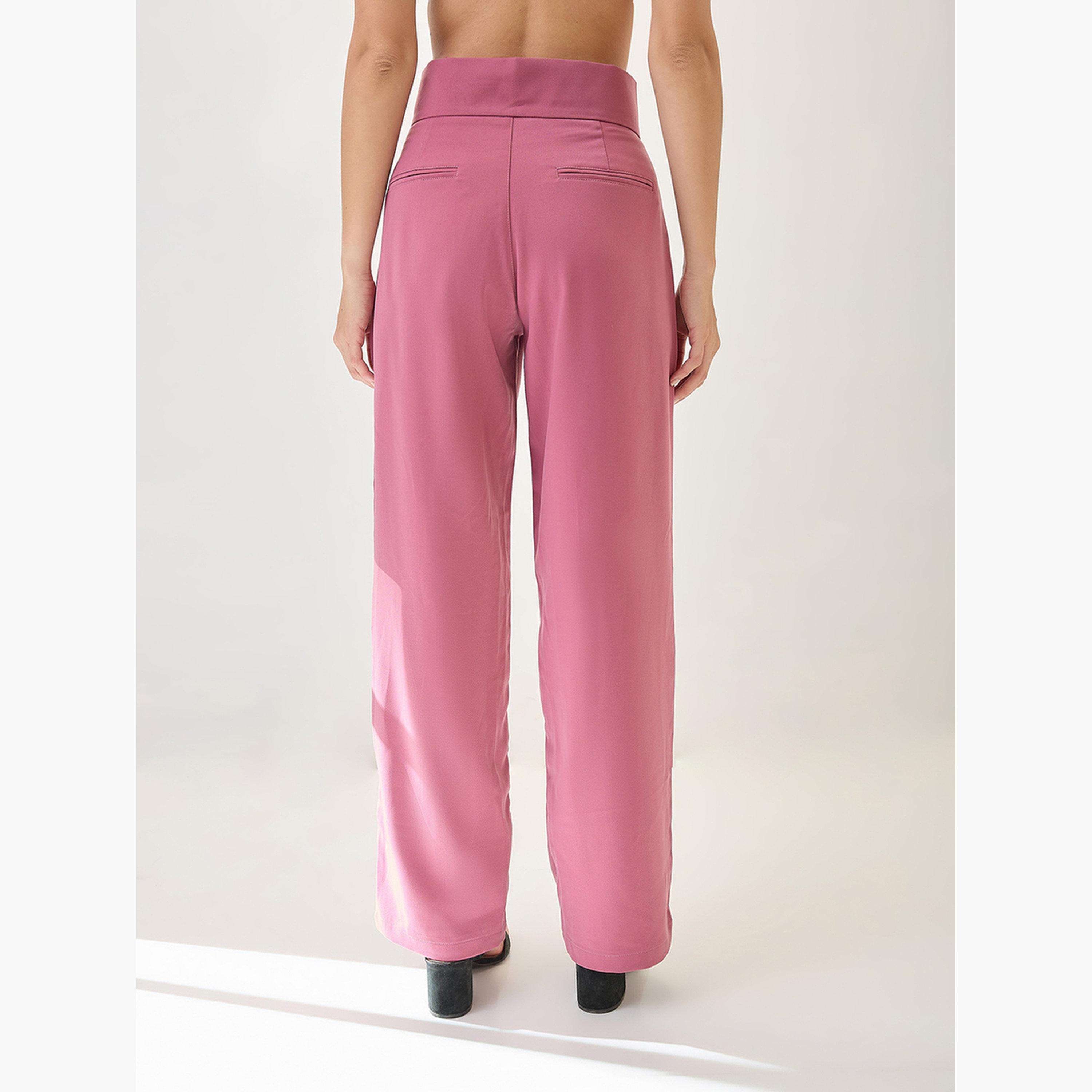 غلوبوس × ستايلي - بنطال كوري وردي خصر متوسط الارتفاع مطوي للنساء-women-clothing-bottoms-trousers-image-5