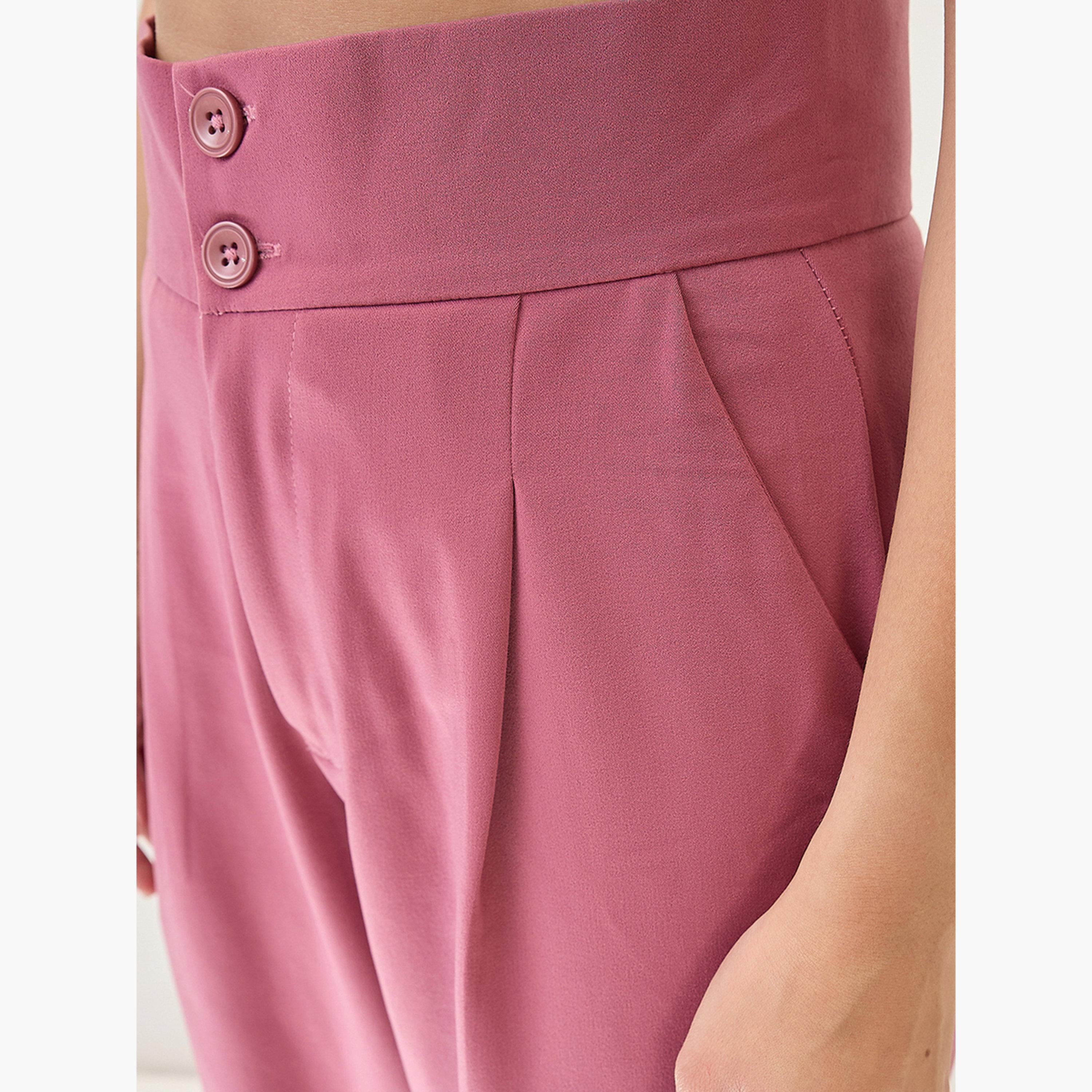 غلوبوس × ستايلي - بنطال كوري وردي خصر متوسط الارتفاع مطوي للنساء-women-clothing-bottoms-trousers-image-6