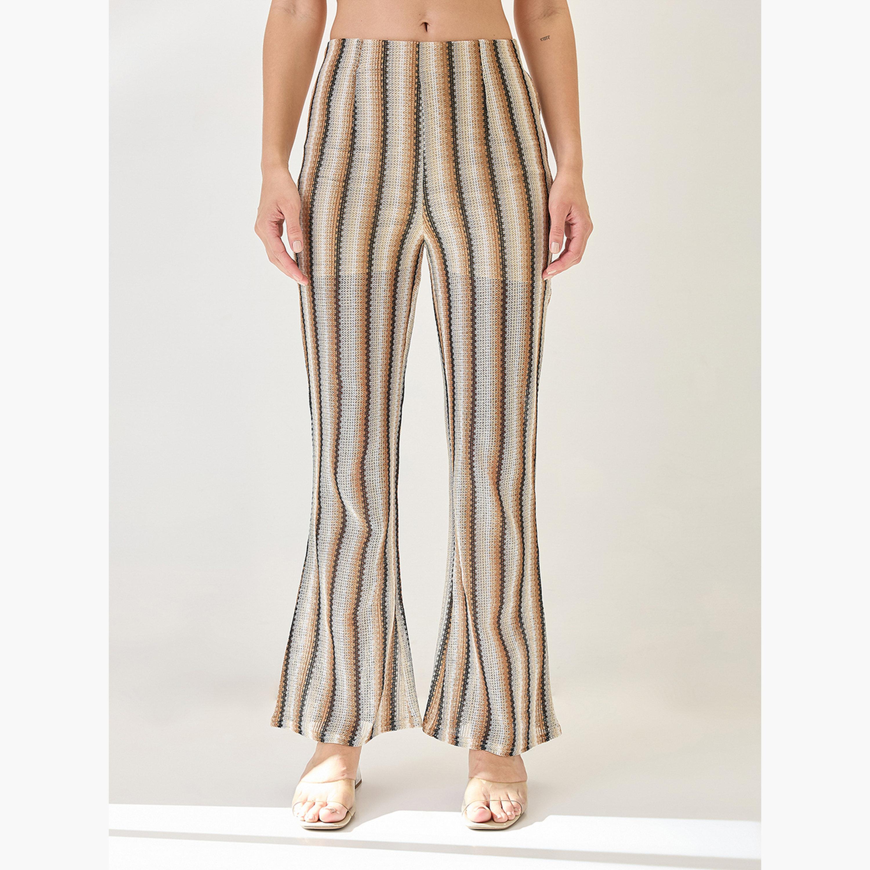 Globus X Styli Women Striped Crochet Bootcut Trousers-women-clothing-bottoms-trousers-image-1