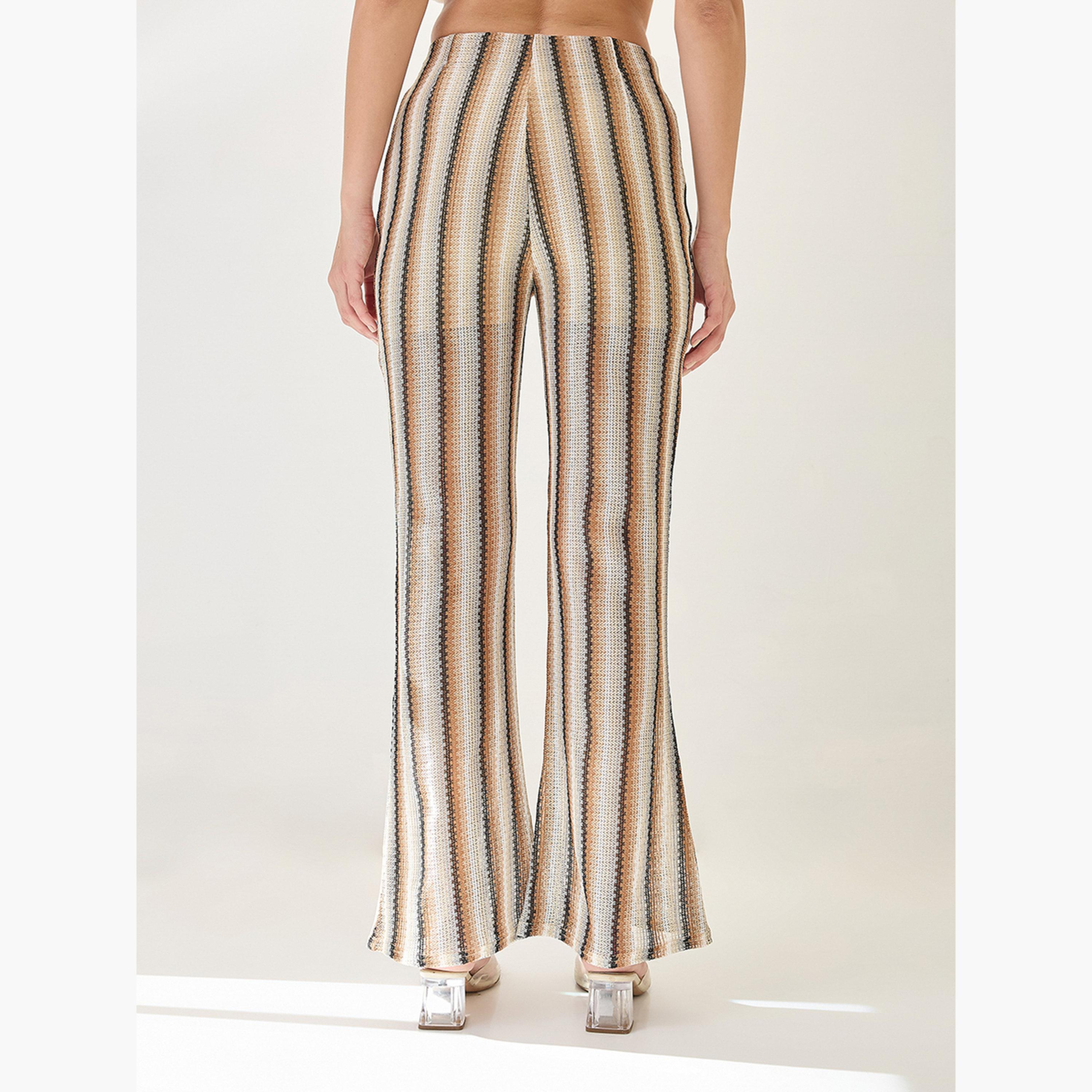 غلوبوس × ستايلي - بنطال مخطط كروشيه بقصة واسعة للنساء-women-clothing-bottoms-trousers-image-5