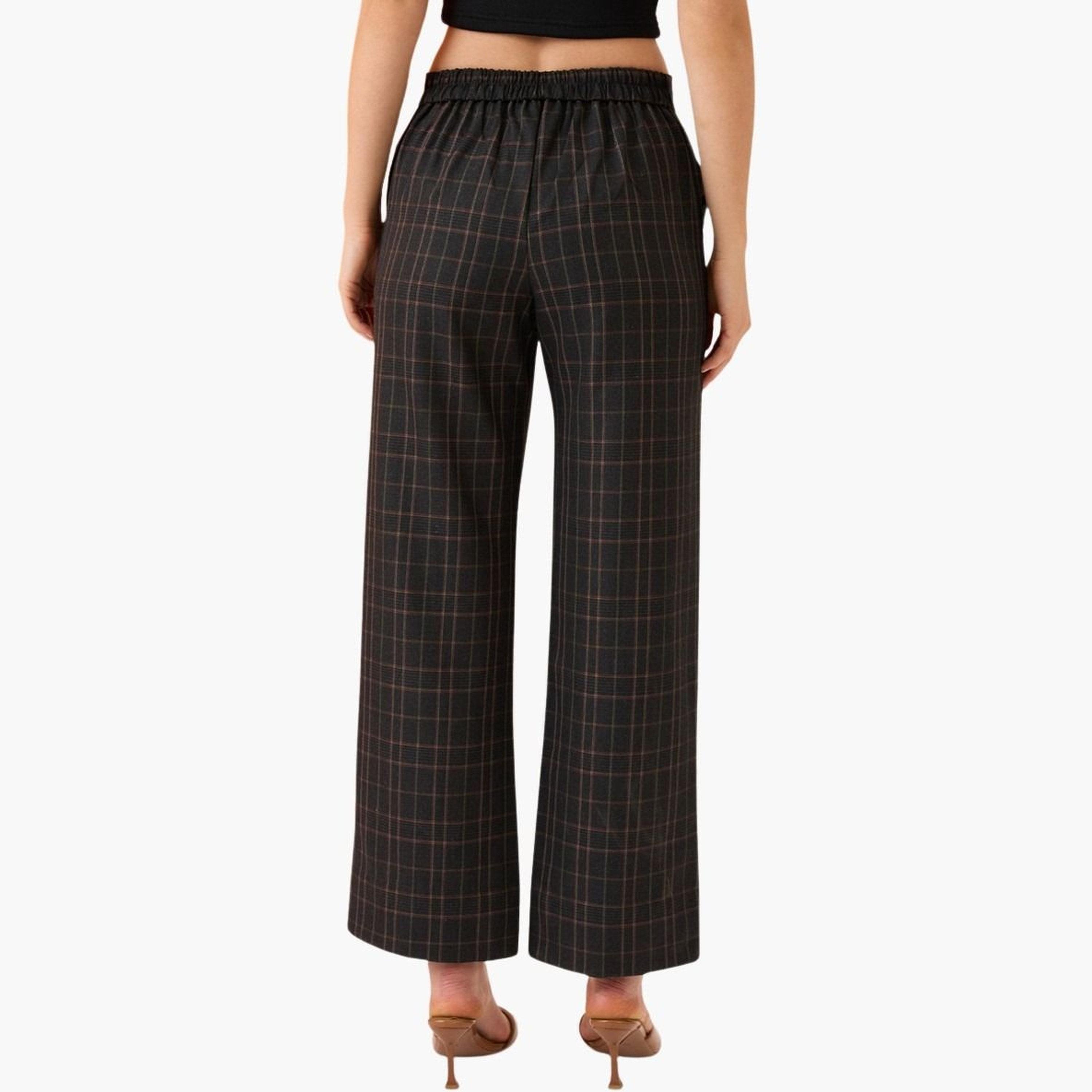 غلوبوس × ستايلي - بنطال أسود بقصّة مستقيمة ومربّع منقوش للنساء-women-clothing-bottoms-trousers-image-5