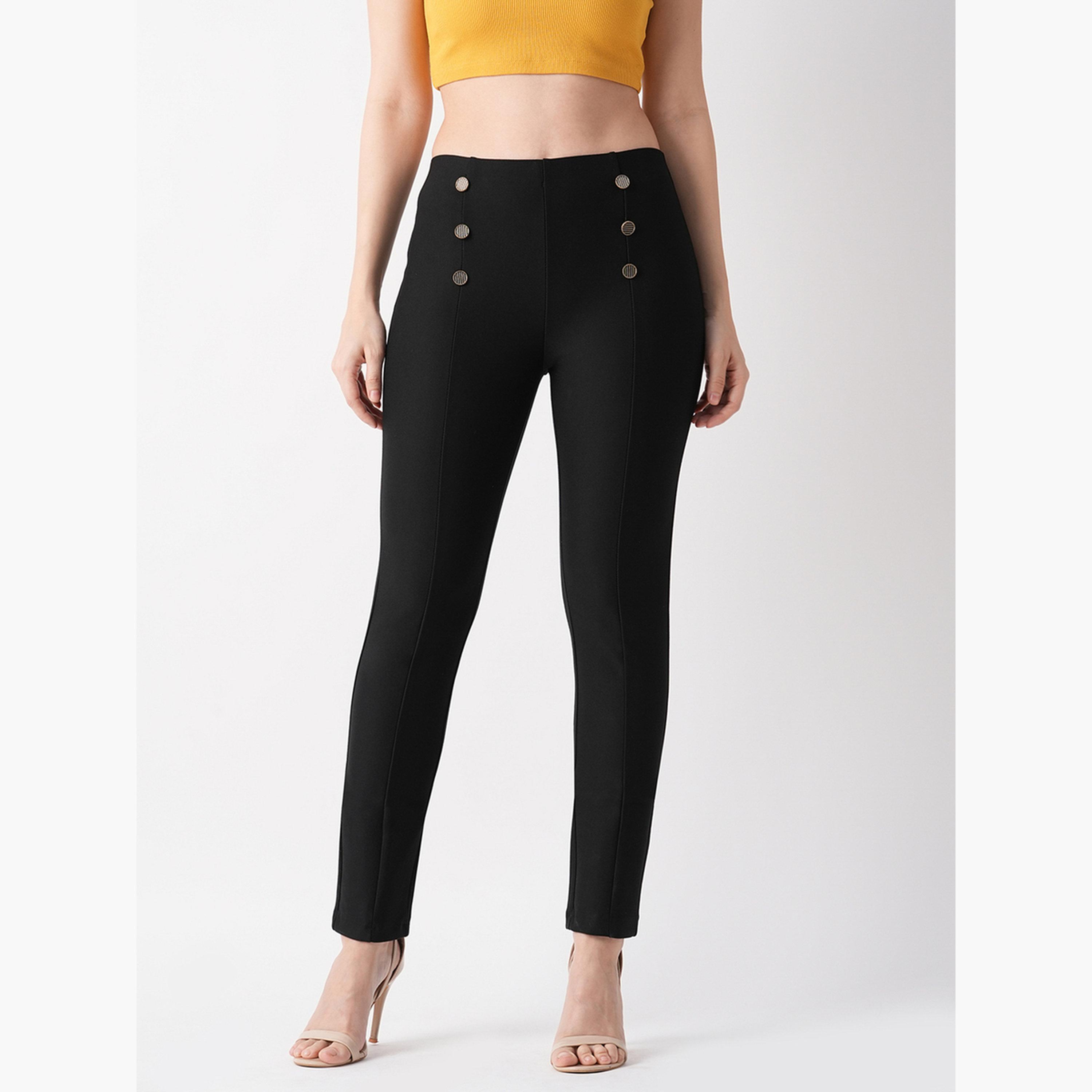 غلوبوس × ستايلي - بنطال عمل ضيق ومسطح من الأمام باللون الأسود للنساء-women-clothing-bottoms-trousers-image-1