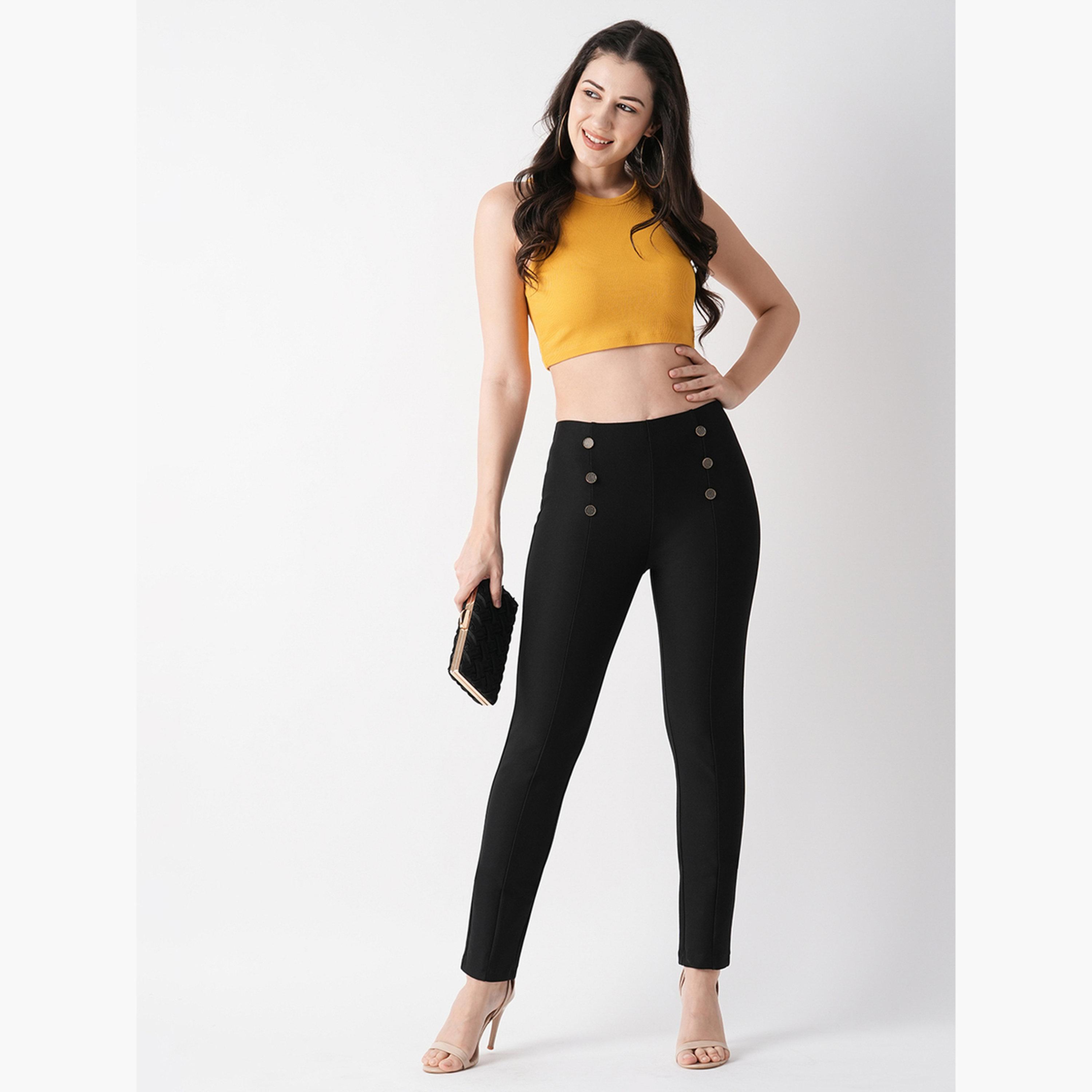 غلوبوس × ستايلي - بنطال عمل ضيق ومسطح من الأمام باللون الأسود للنساء-women-clothing-bottoms-trousers-image-2