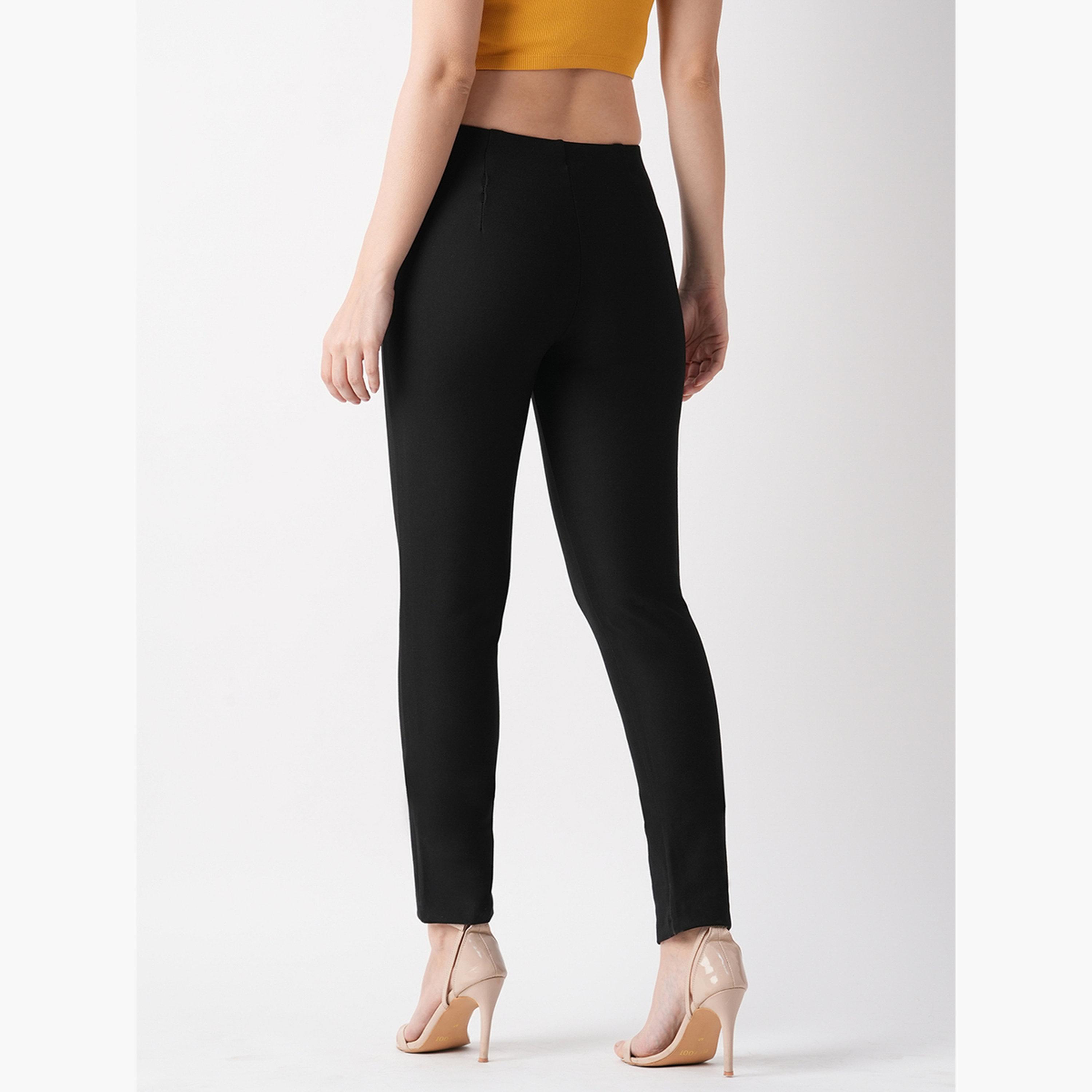 غلوبوس × ستايلي - بنطال عمل ضيق ومسطح من الأمام باللون الأسود للنساء-women-clothing-bottoms-trousers-image-3