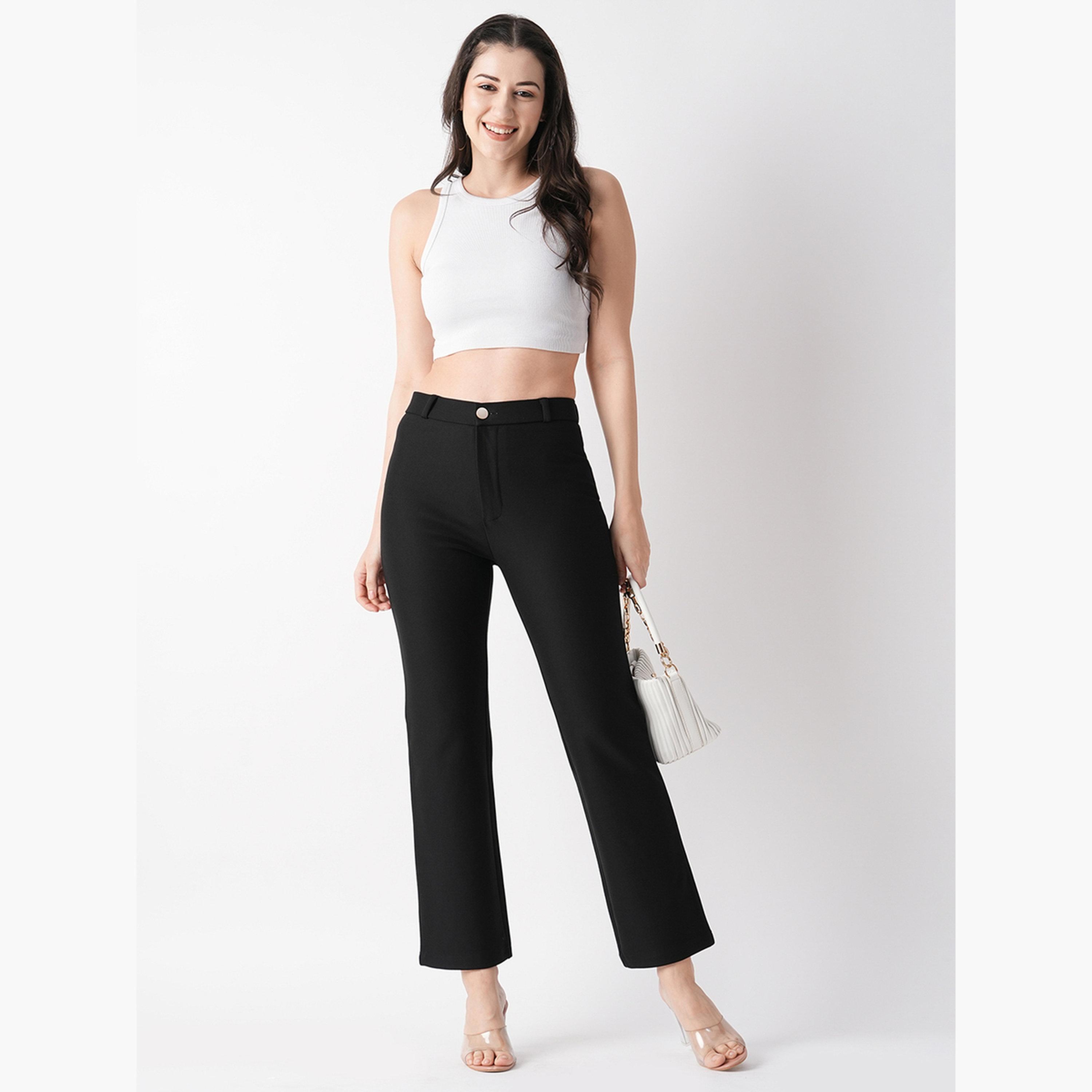 غلوبوس × ستايلي - بنطال رياضي ضيق أسود قماش قابل للتمدد مع حلقات للحزام للنساء-women-clothing-bottoms-trousers-image-2