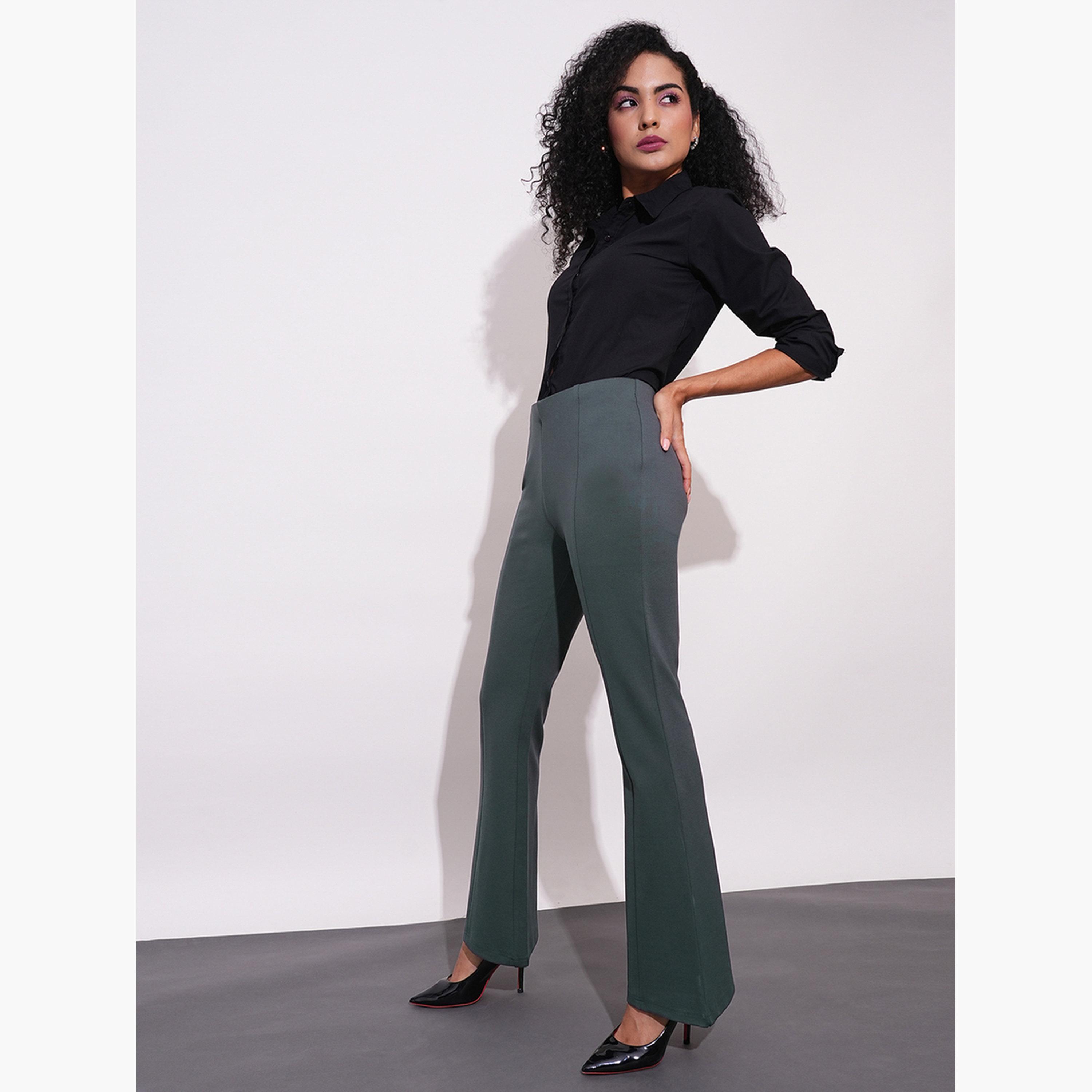 Globus X Styli Women Grey Stretchable Workwear Bootcut Treggings-women-clothing-bottoms-trousers-image-2