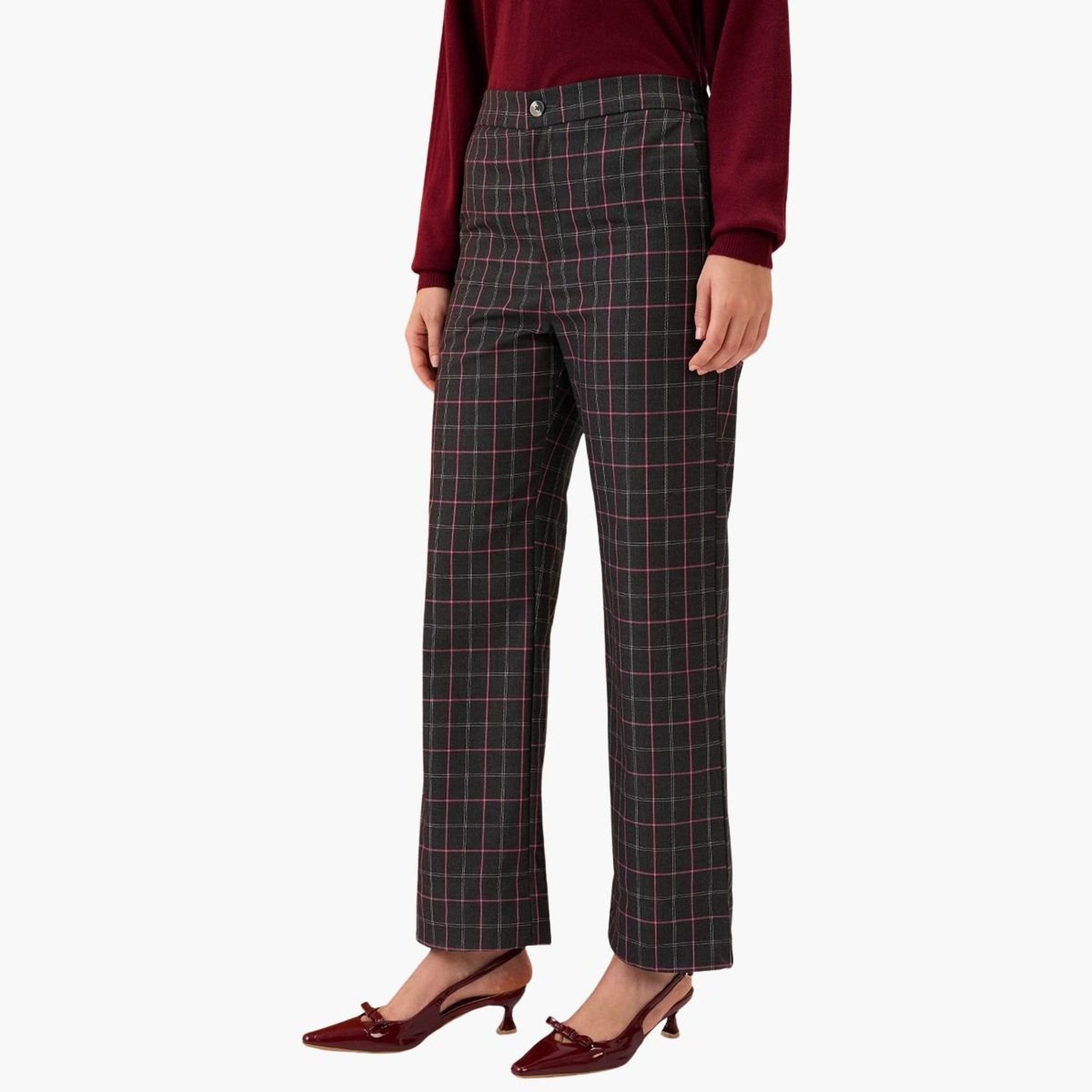 Globus X Styli Women Black Checkered Mid-Rise Straight Fit Trousers-women-clothing-bottoms-trousers-image-3