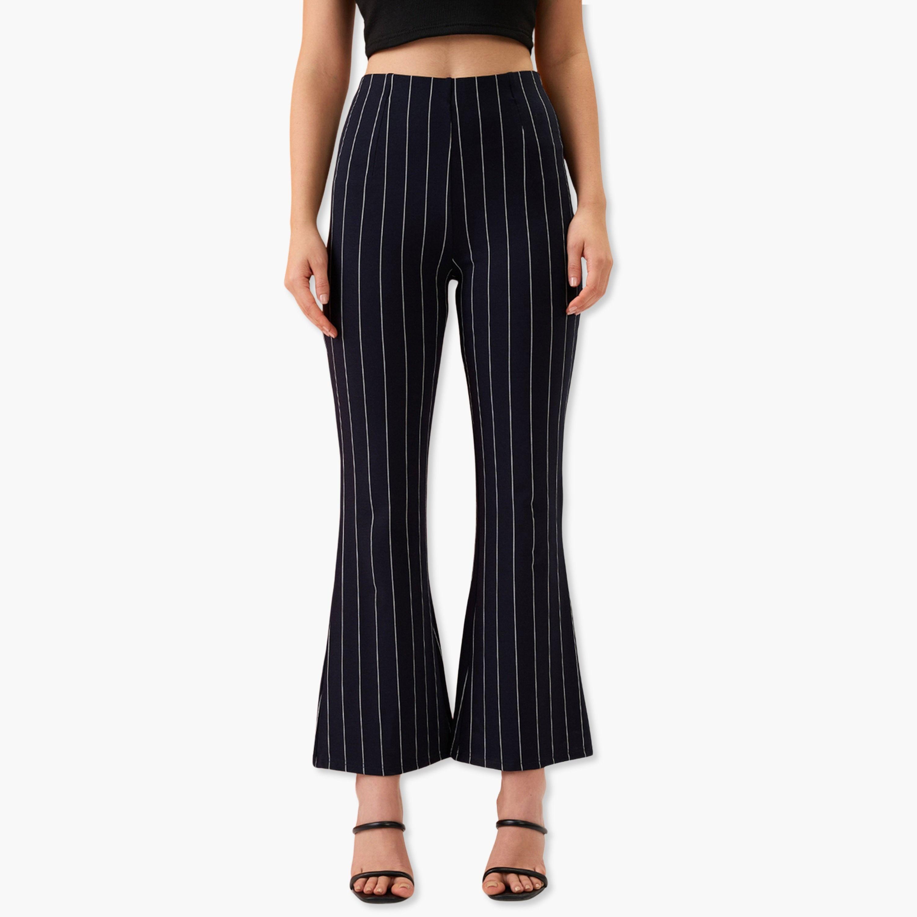 غلوبوص × ستايلي - بنطال مخطط أزرق داكن بقصة واسعة-women-clothing-bottoms-trousers-image-1
